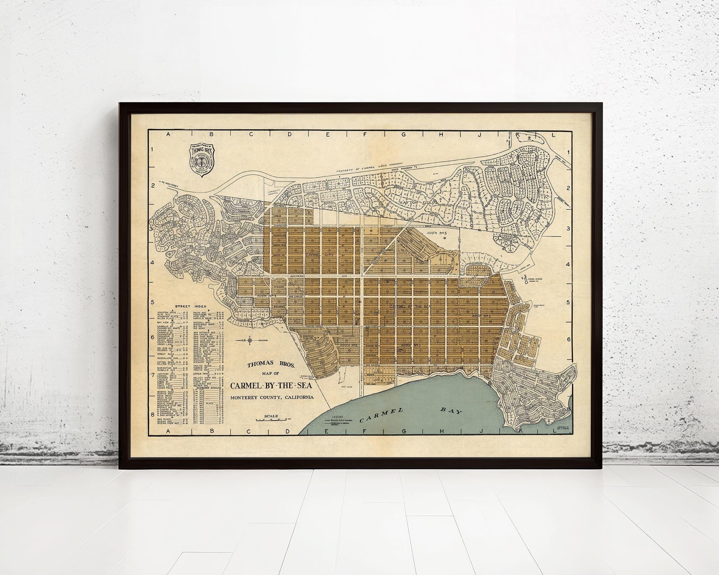 Old Map of Carmel By The Sea California 1920 Vintage Map | Vintage Map Wall Art Print