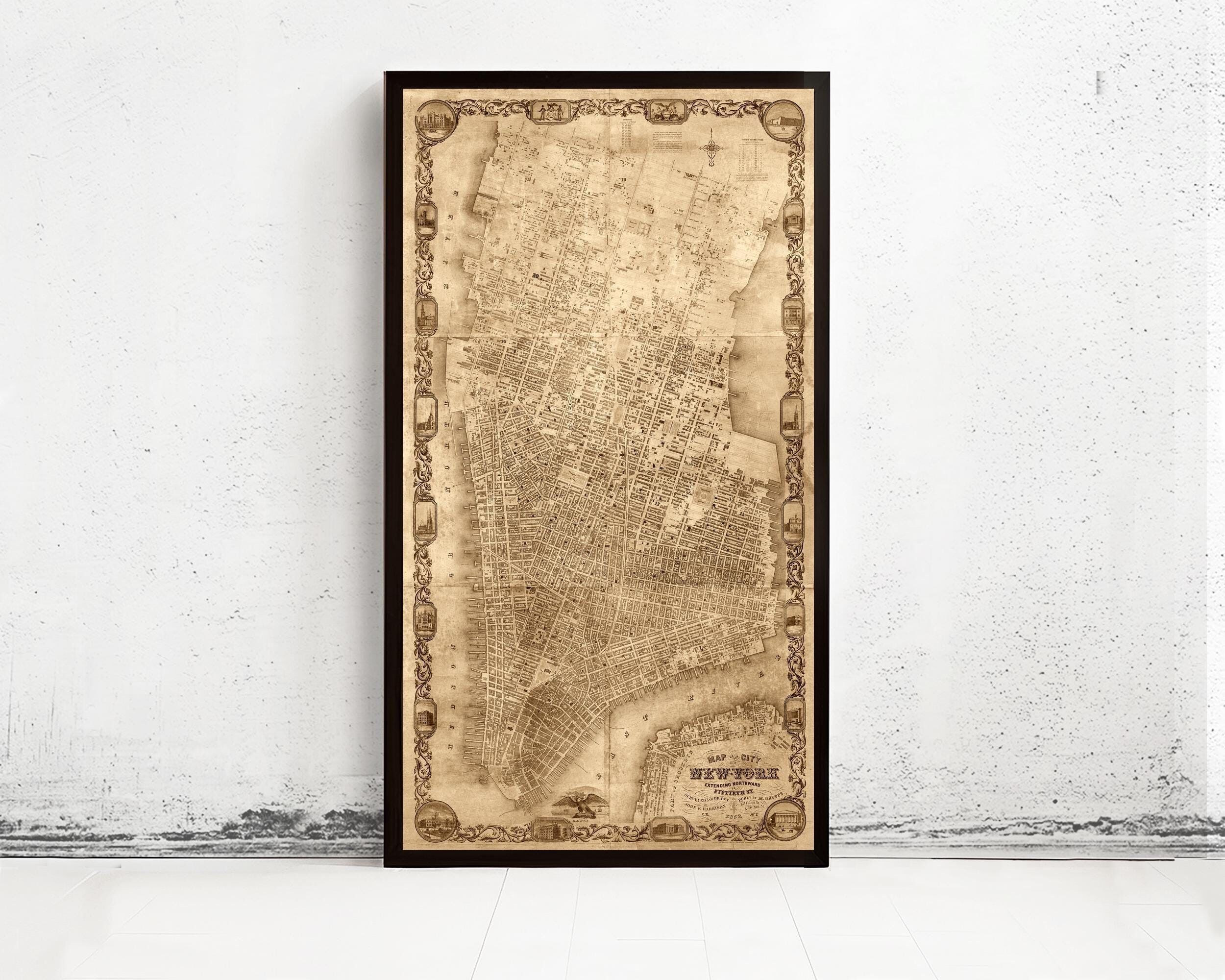 Old Map of New York 1852 Manhattan Vintage Map NY | Vintage Map Wall Art Print