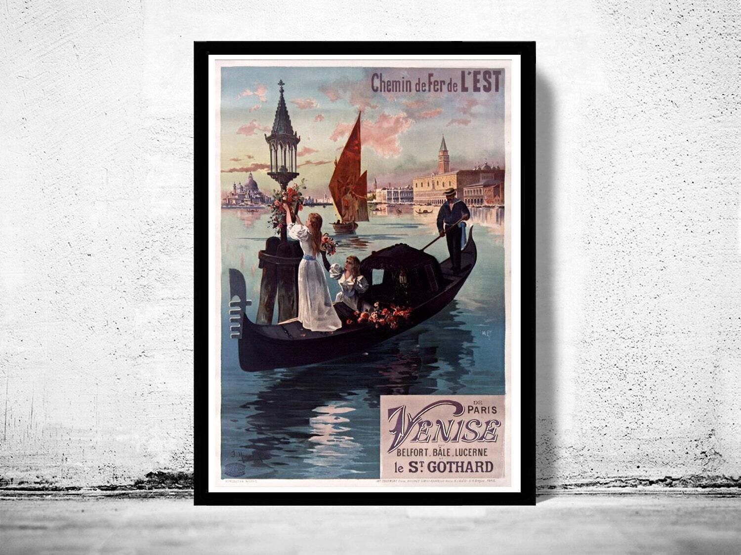 Vintage Poster of Paris and Venice 1897 Tourism poster travel | Large Poster Print | Home Decor Wall Art