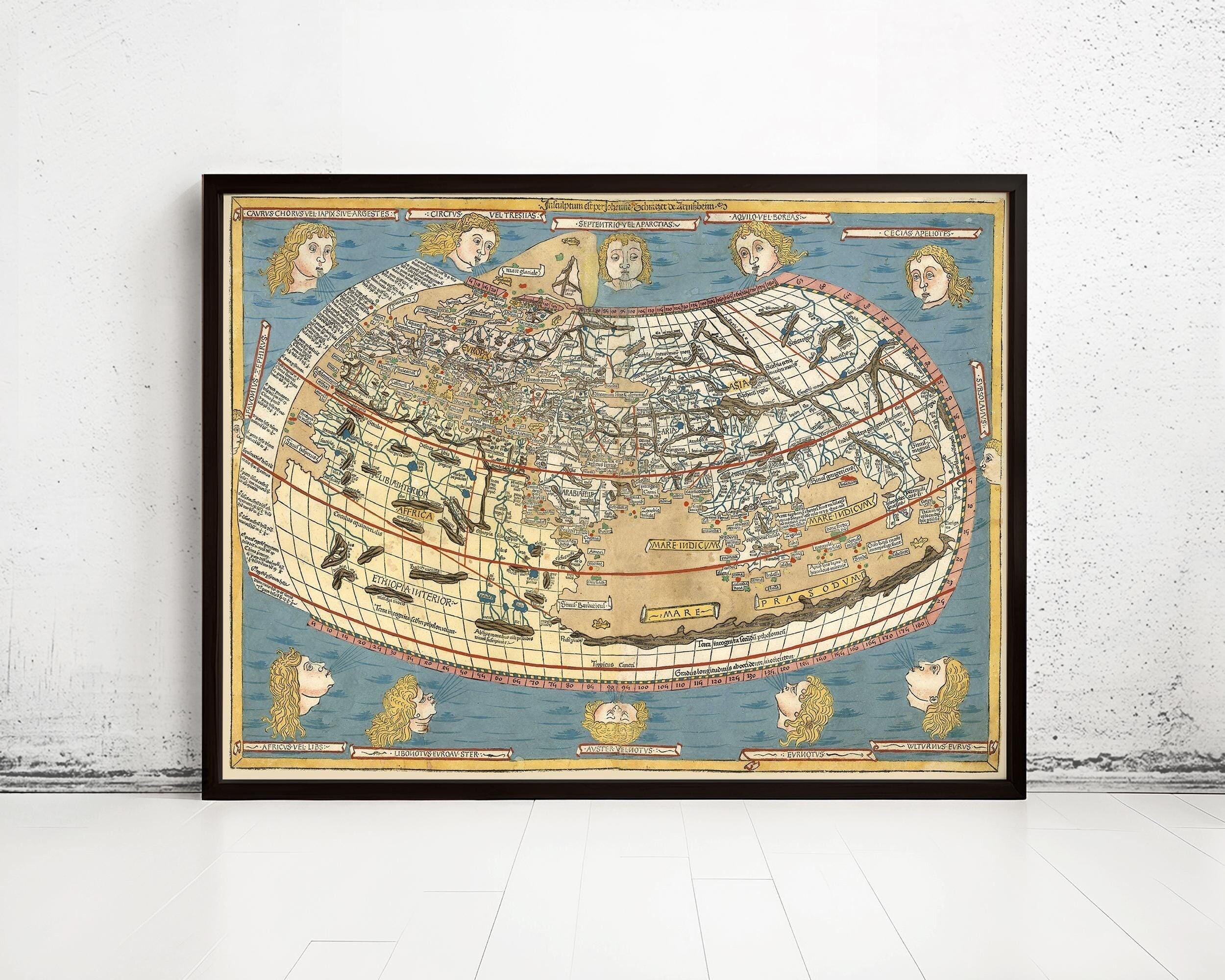 Medieval Old Map of The World 1486 Claudius Ptolemy | Vintage World Map Wall Map Print | World Map Wall Art | Large Map Print