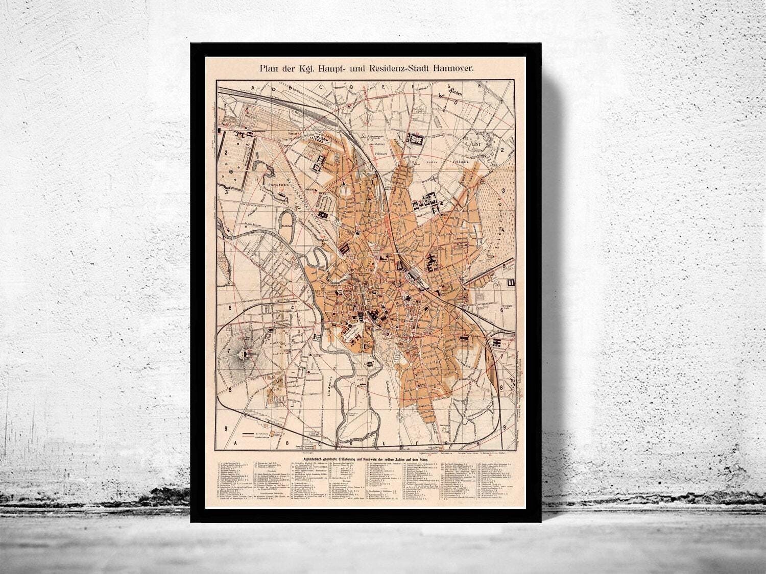 Old Map of Hanover Germany 1890 Hannover  | Vintage Map Wall Art Print