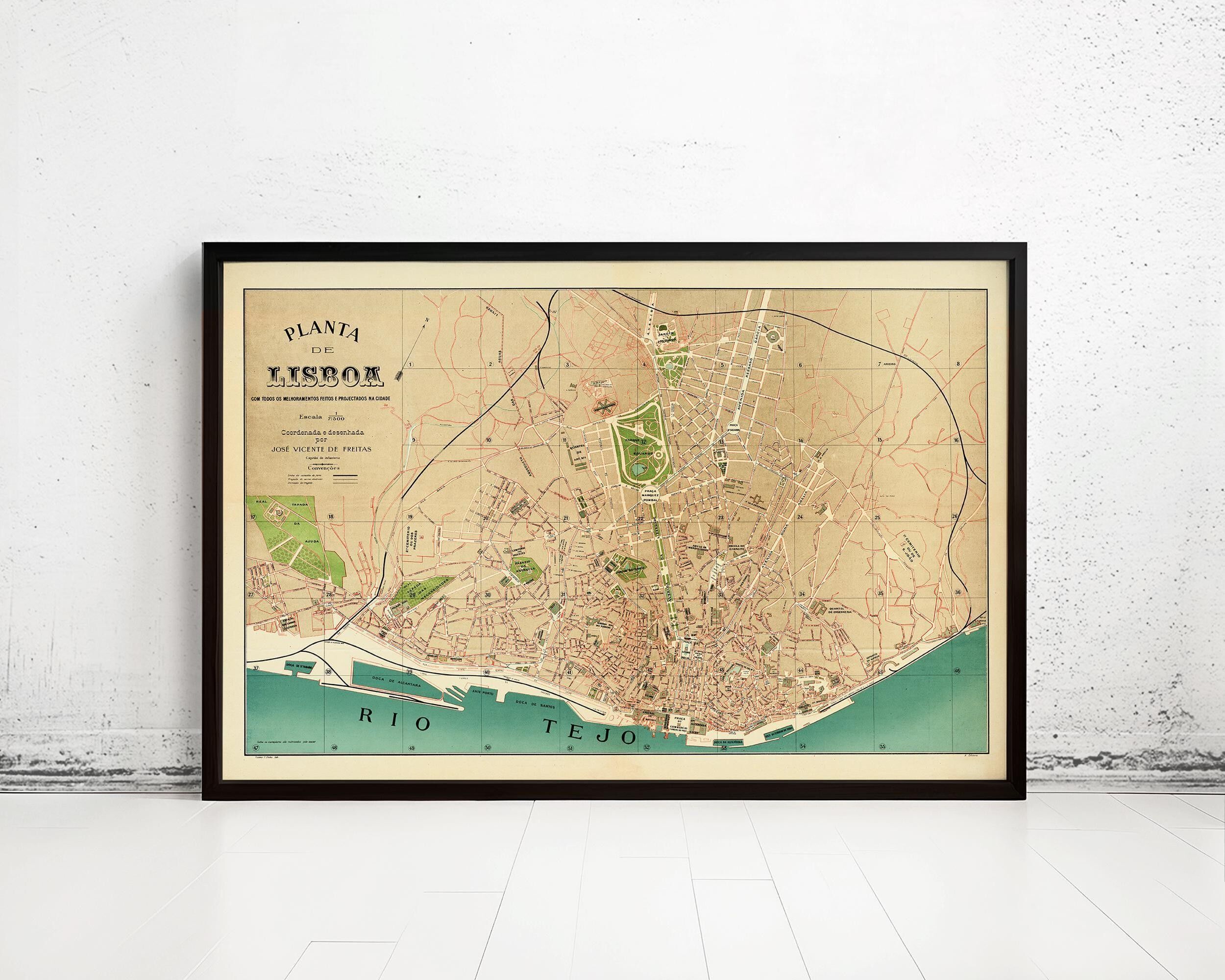 Old Map of Lisbon Portugal Mapa Antigo Lisboa 1890 Vintage Map | Vintage Map Wall Art Print