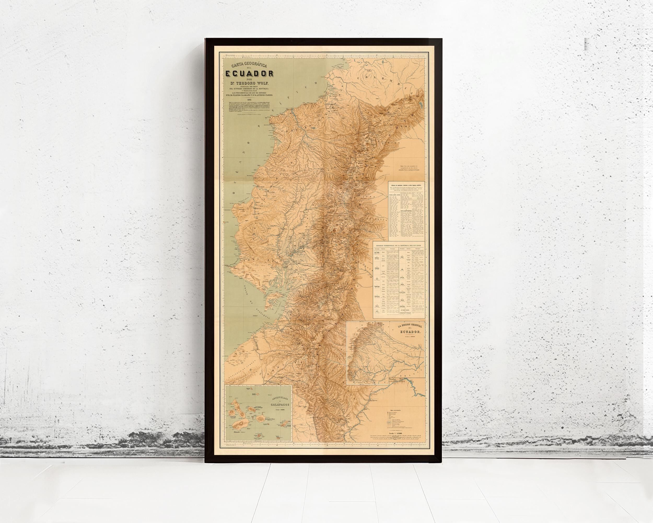 Old Map of Ecuador 1892 Equator Republic Vintage Map | Vintage Map Wall Art Print