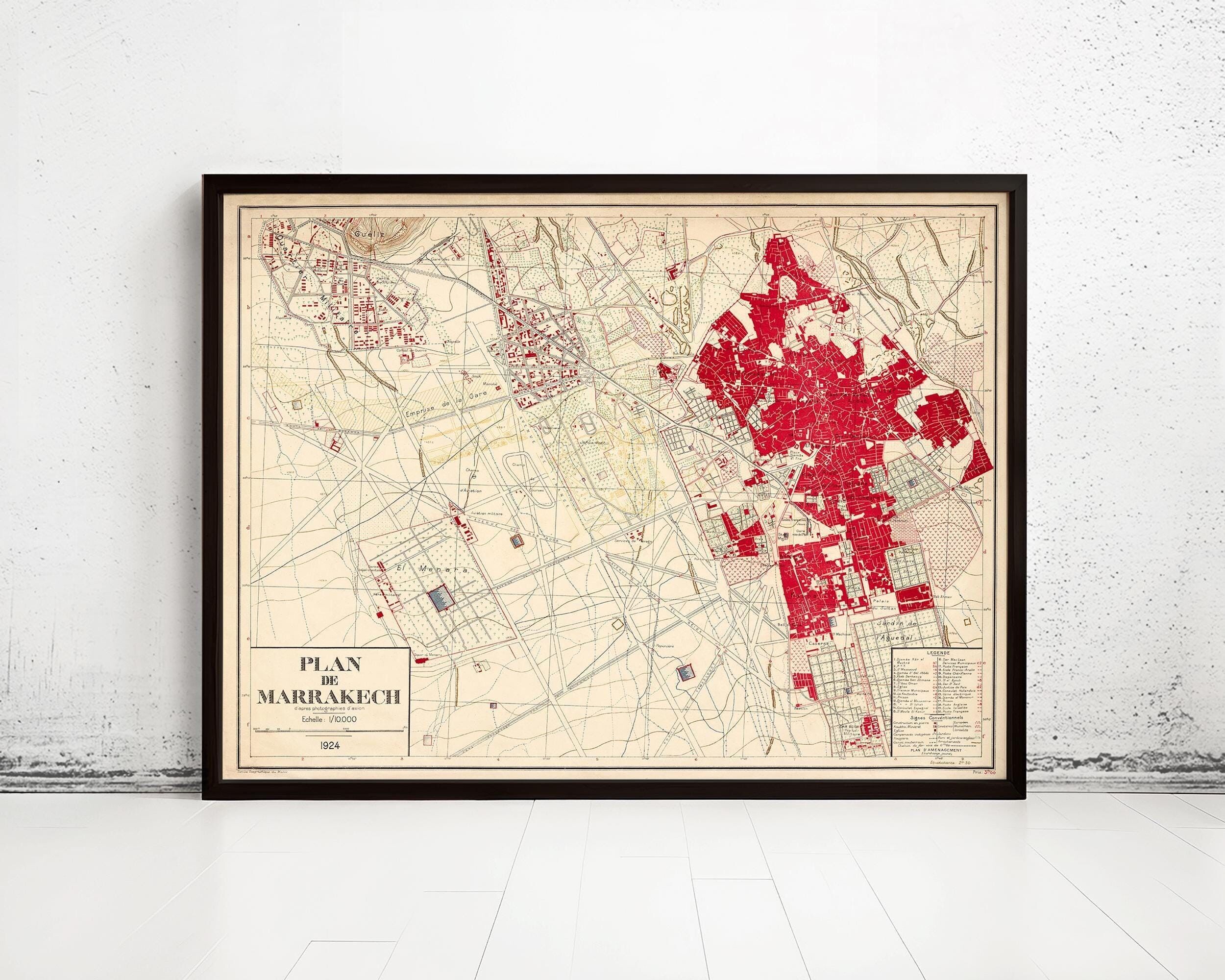 Old Map of Marrakesh Morocco Marrakech 1924 Vintage Map  | Vintage Map Wall Art Print