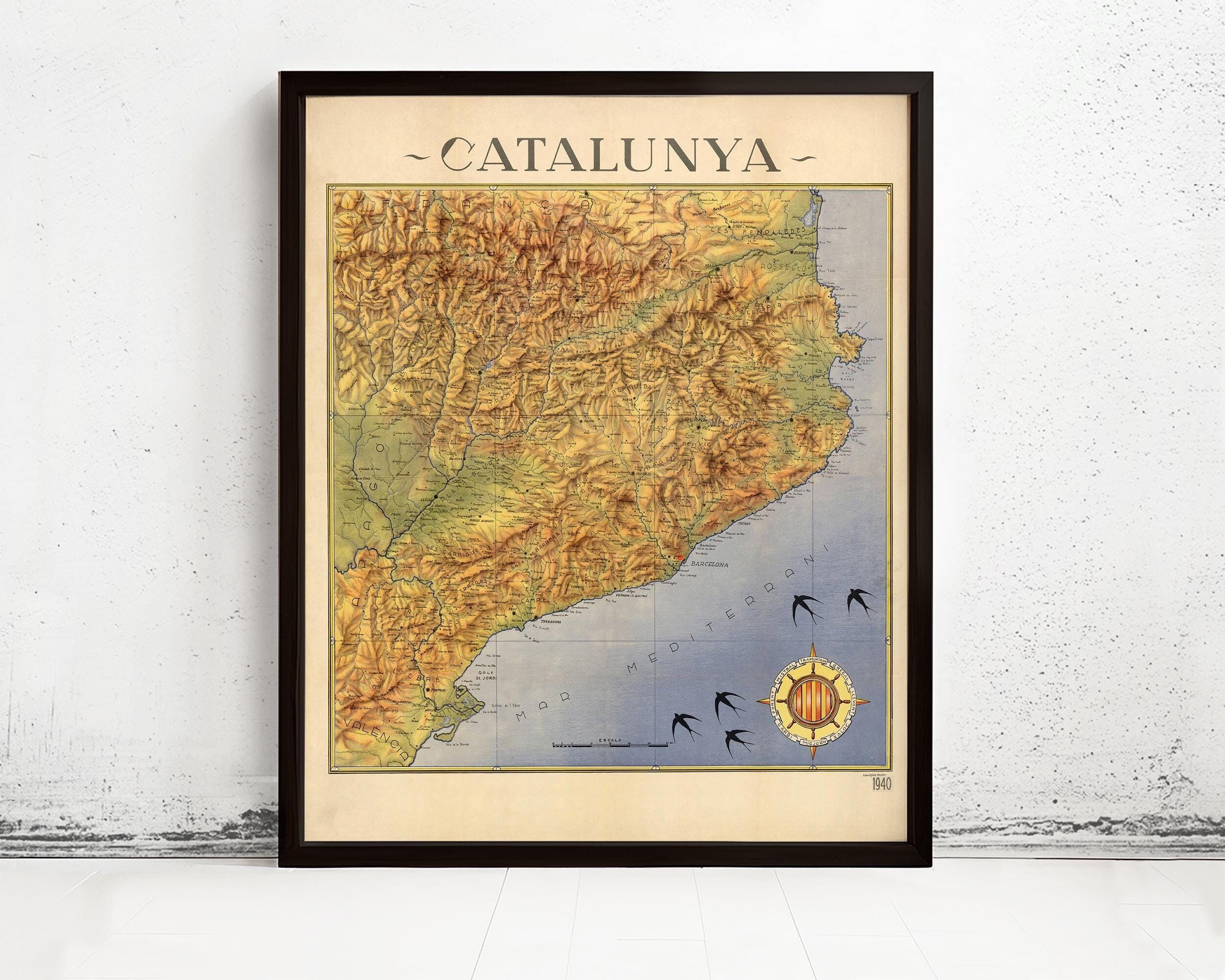 Old Map of Cataluña Catalunya 1940 Old Catalonia map Vintage Map | Vintage Map Wall Art Print