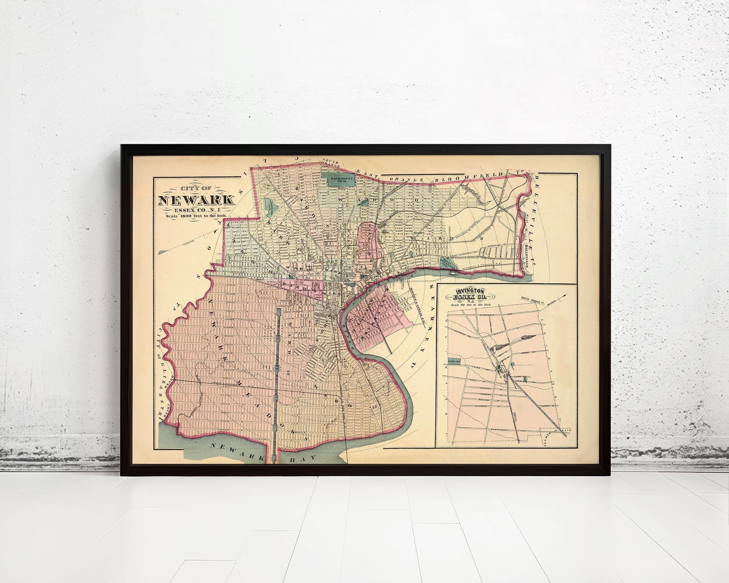Old Map of Newark New Jersey 1872 Vintage Map | Vintage Map Wall Art Print