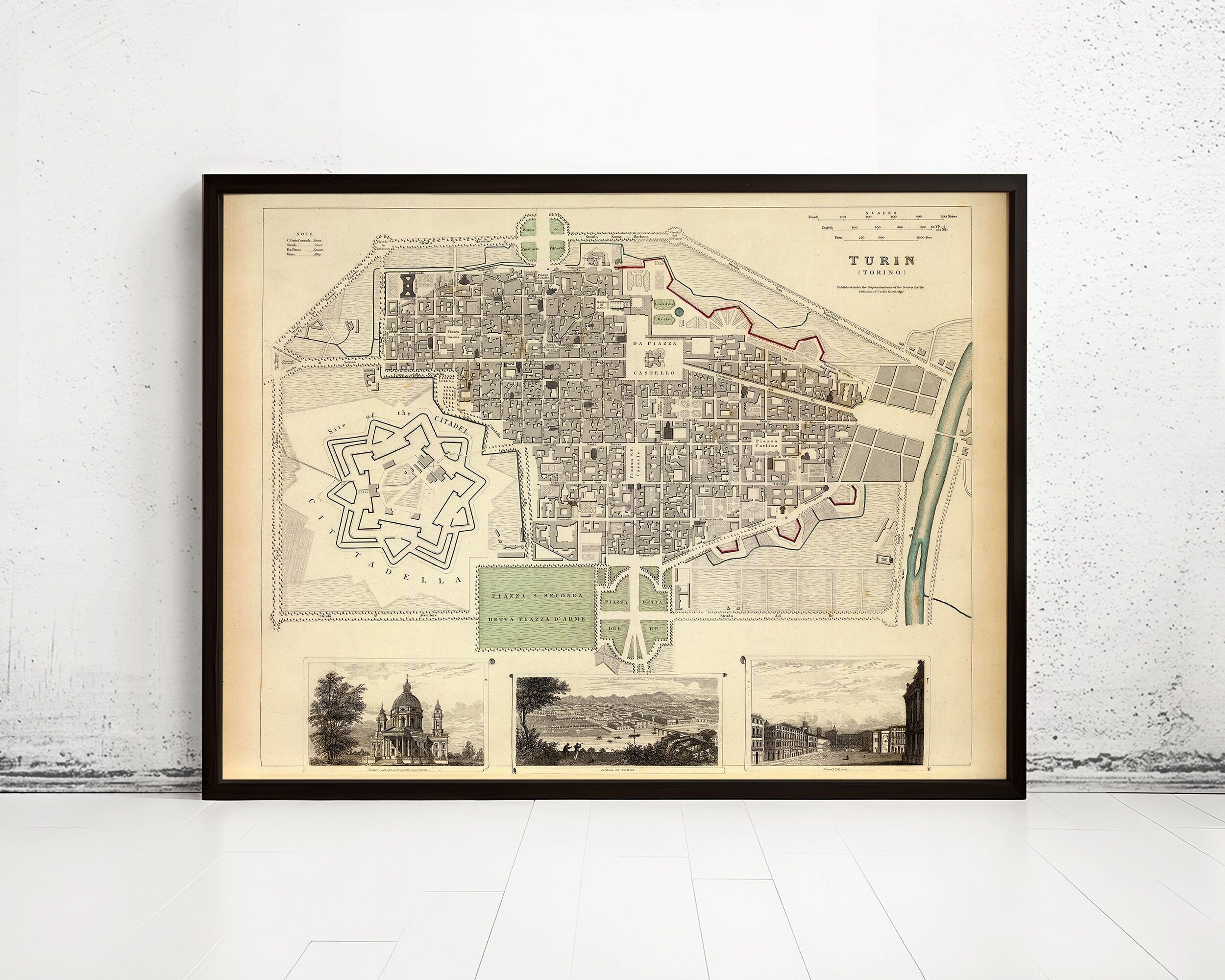 Old Map of Turin Torino Italy 1833 Vintage Map | Vintage Map Wall Art Print