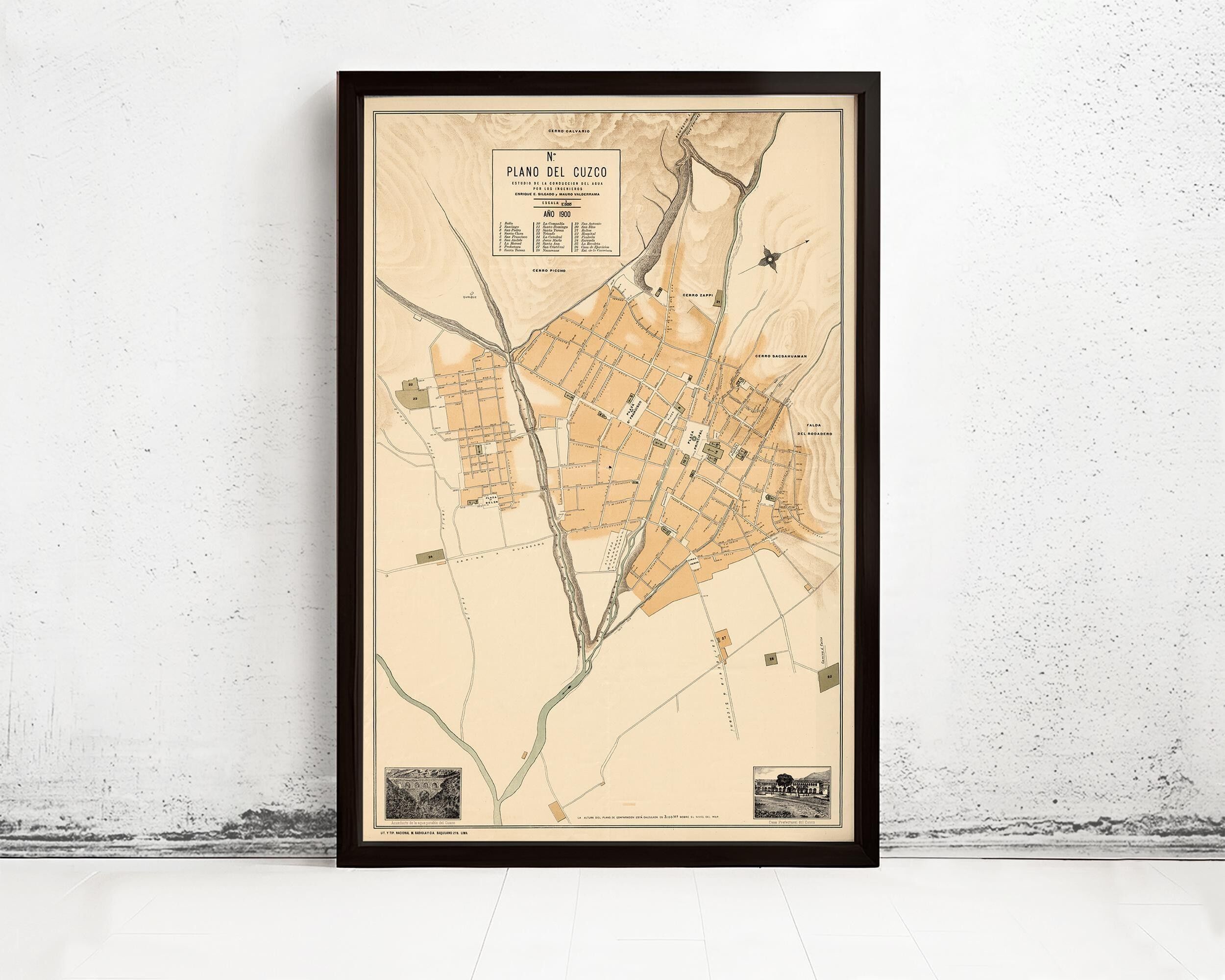 Old map of Cuzco Peru 1900 Vintage Map | Vintage Map Wall Art Print