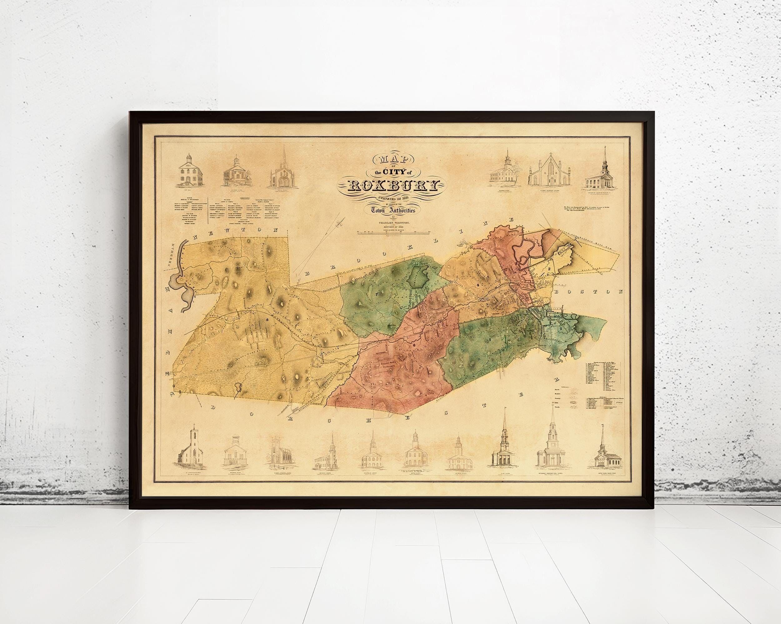 Old Map of Roxbury Boston 1849  | Vintage Map Wall Art Print