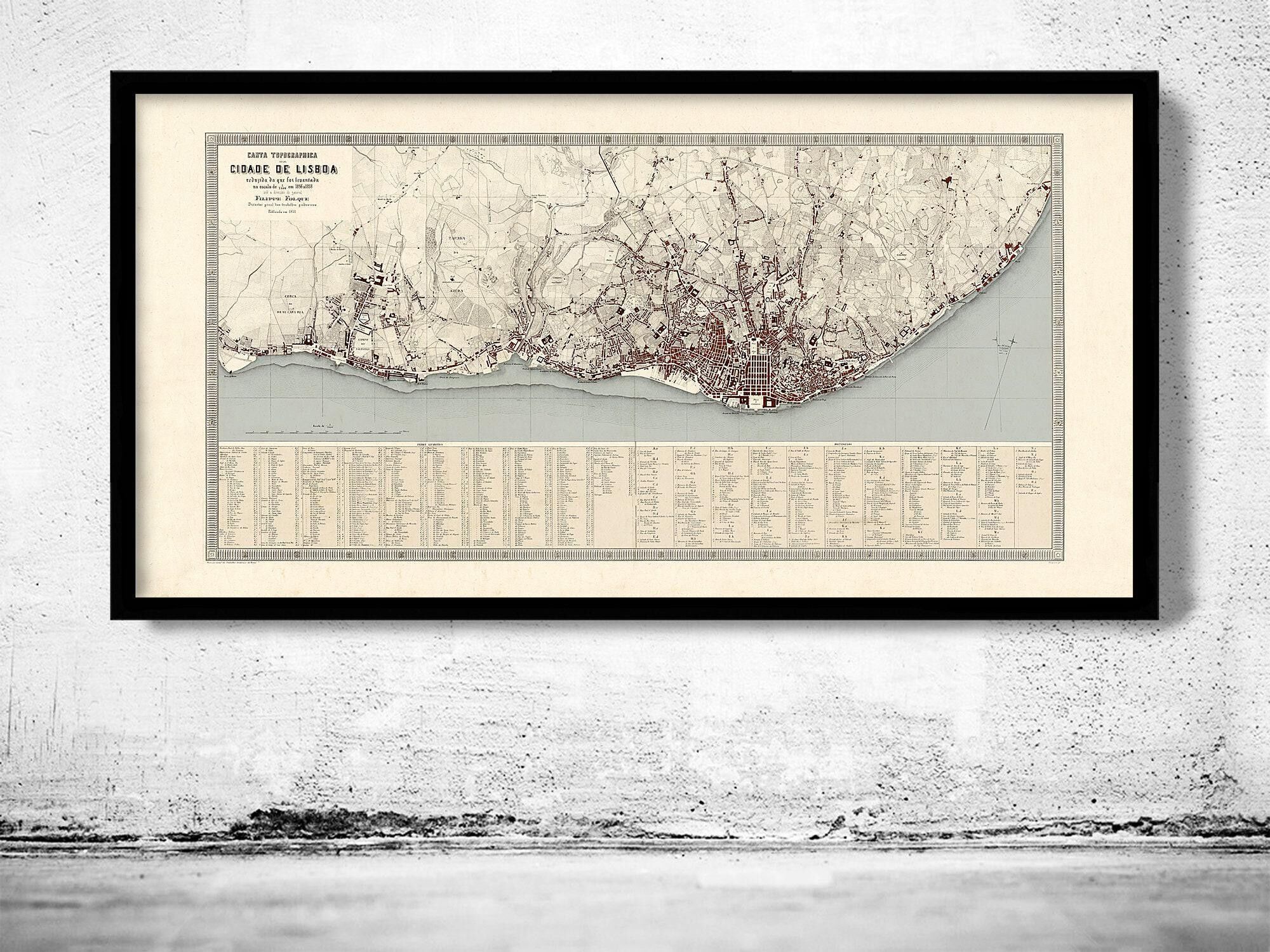 Old Map of Lisbon 1871 Portugal Mapa Antigo de Lisboa Vintage Map | Vintage Map Wall Art Print