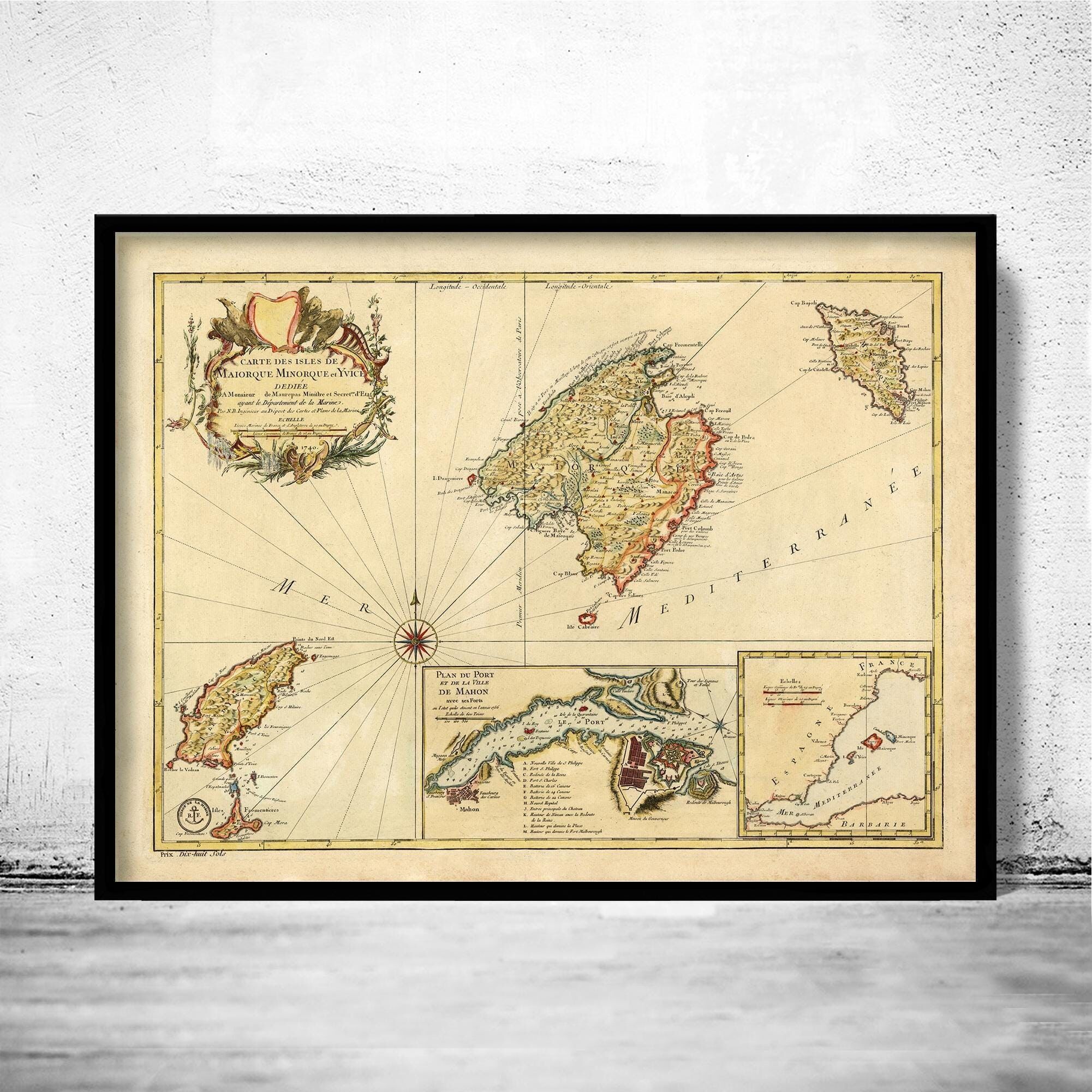 Old Map of Mallorca Maiorca Spain 1756 Vintage Map | Vintage Map Wall Art Print