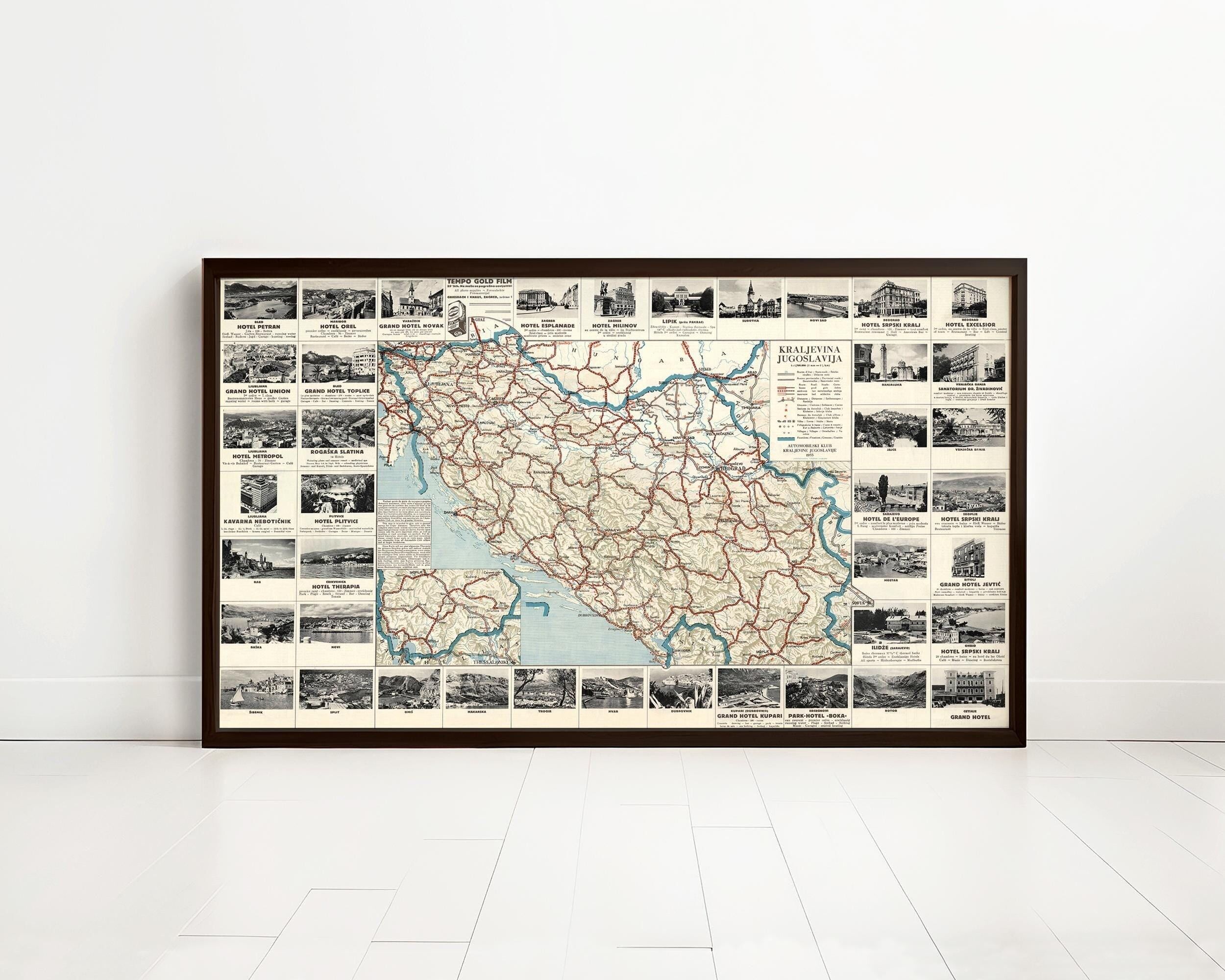 Old Map of Yugoslavia 1933 Vintage Map  | Vintage Map Wall Art Print