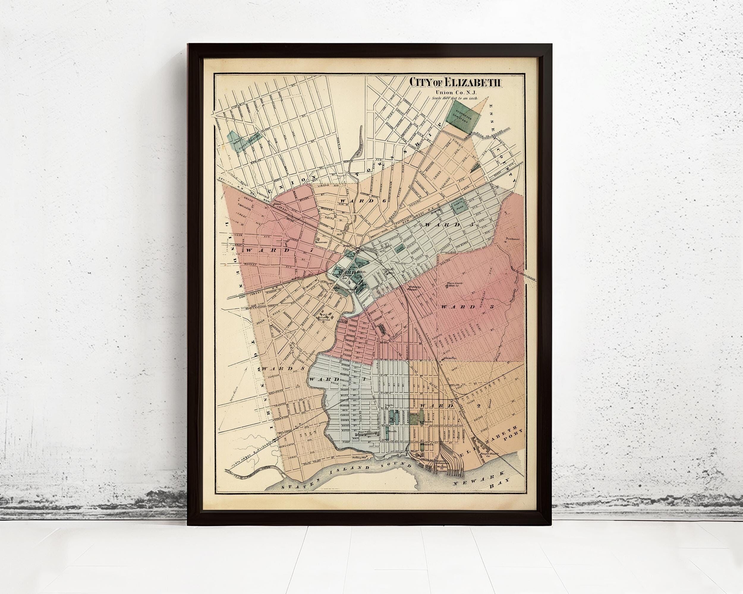 Old Map of Elizabeth New Jersey 1872 Vintage Map Elisabeth City | Vintage Map Wall Art Print
