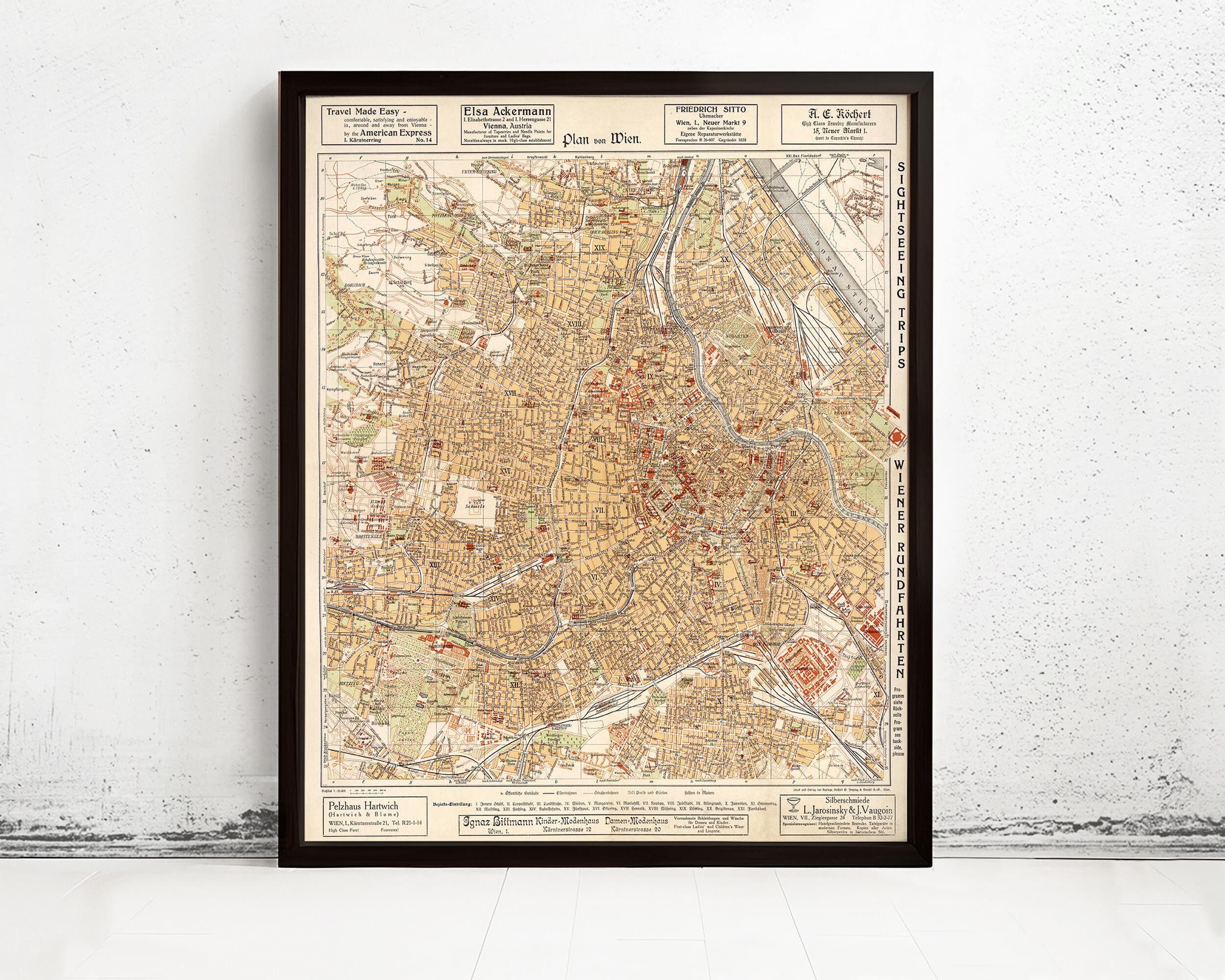 Old Map of Vienna Austria 1928 Vintage Map | Vintage Map Wall Art Print