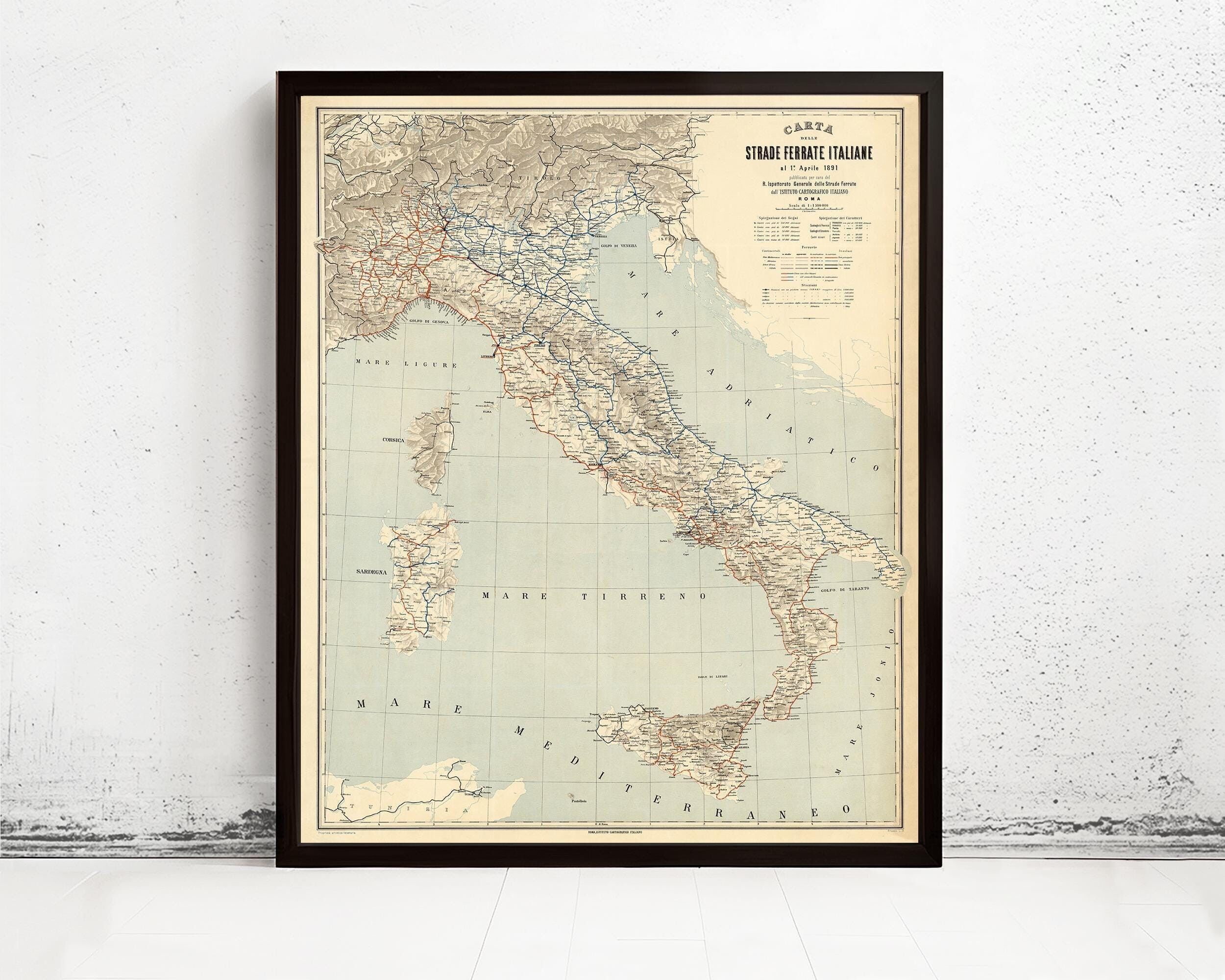 Old Map of Italy 1891 Italia Vintage Map | Vintage Map Wall Art Print