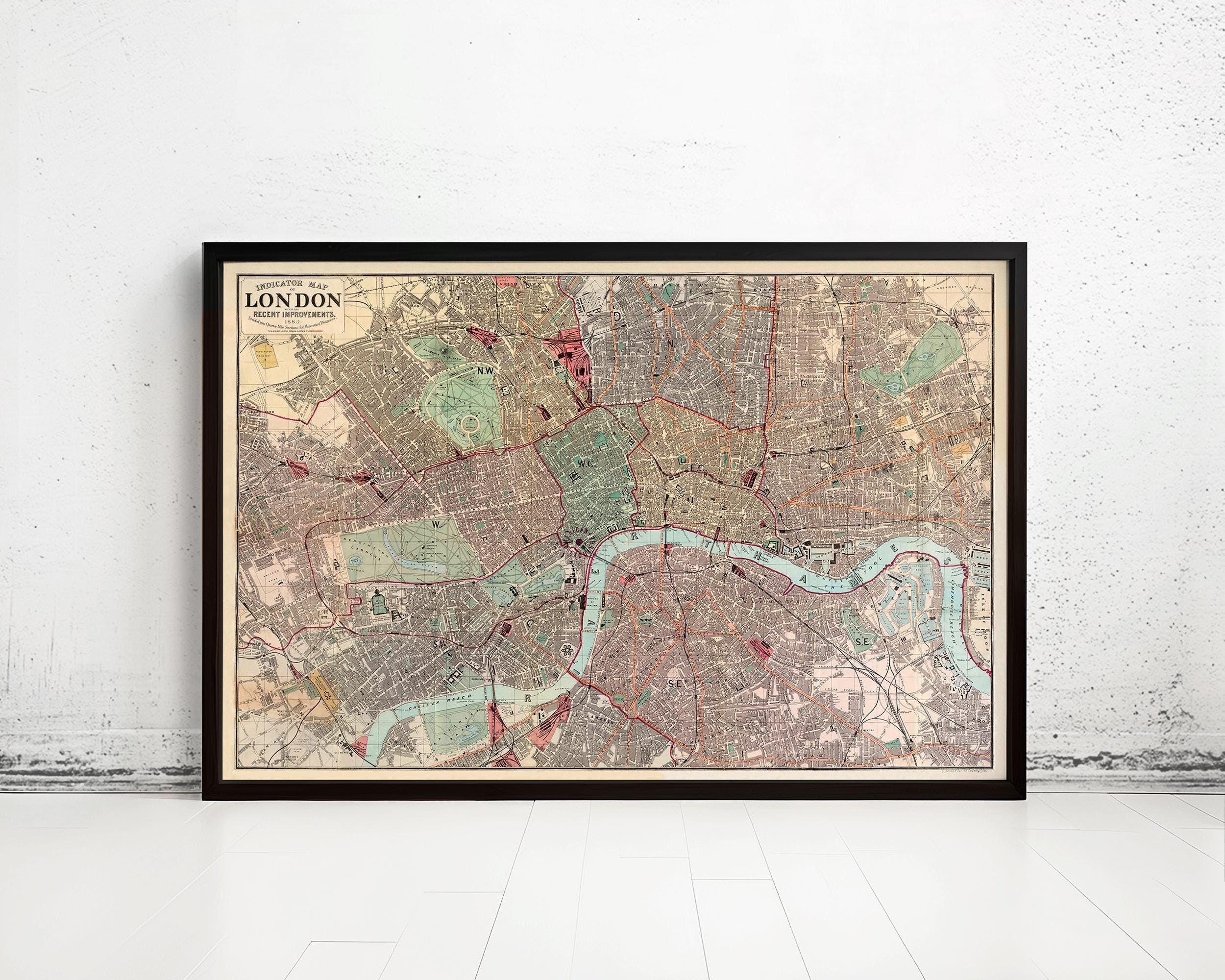 Old Vintage Map of London 1880 Antique London | Vintage Map Wall Art Print