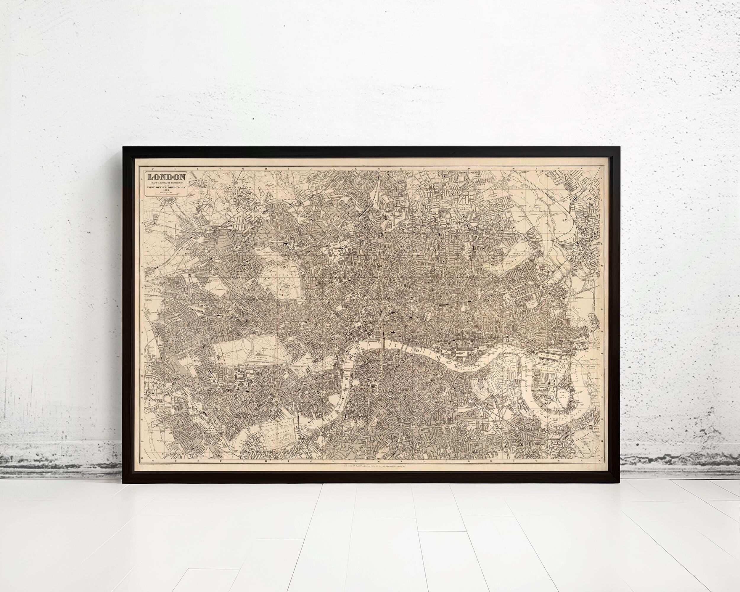 Beautiful Old Map of London England 1894 Vintage Map London | Vintage Map Wall Art Print