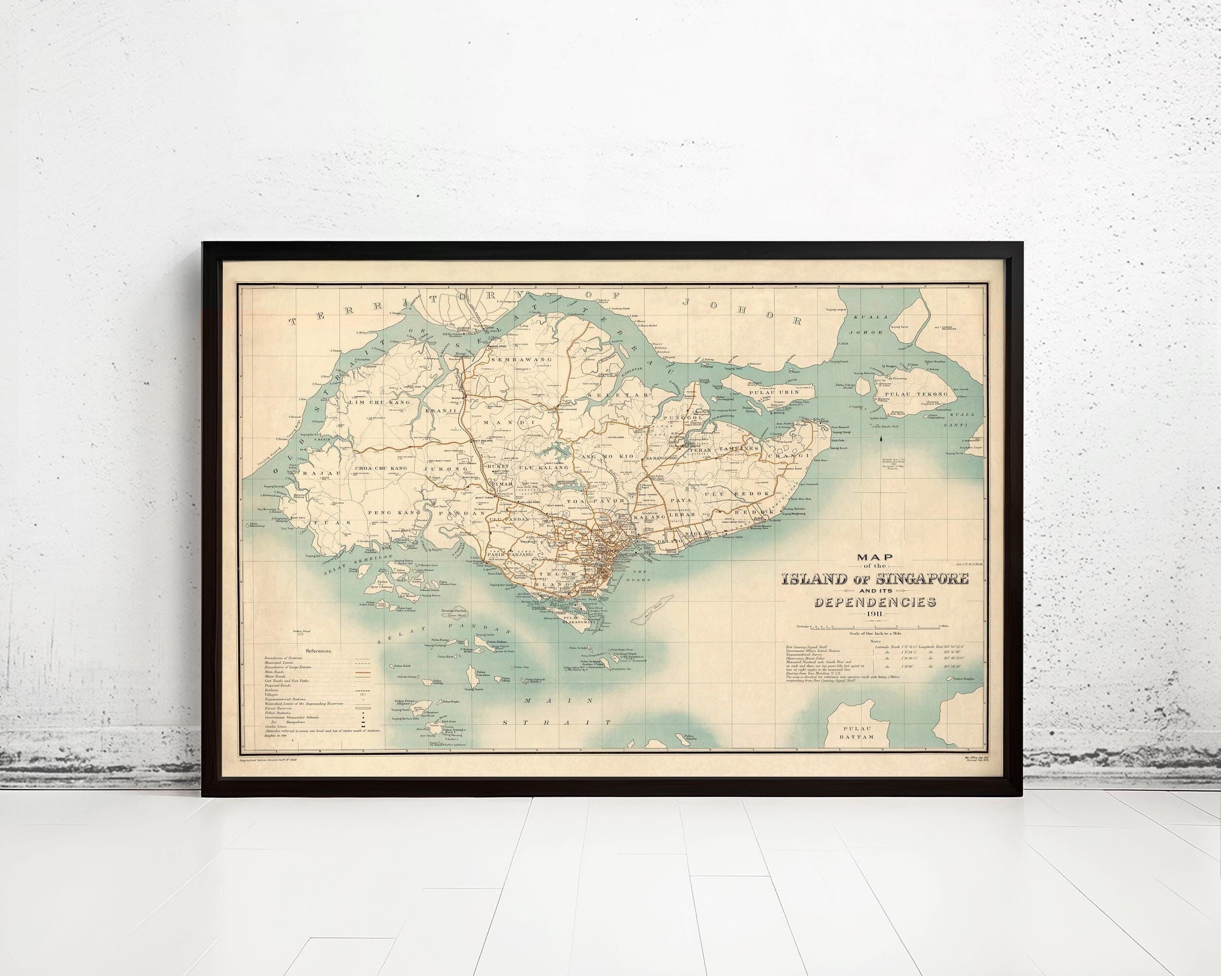 Old Map of Singapore Island 1911 Vintage Map  | Vintage Map Wall Art Print