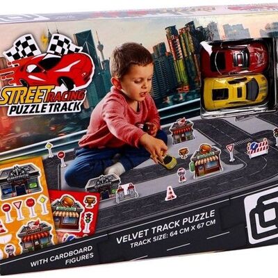 COFFRET PISTE DE COURSE PUZZLE + 2 VOITURES 30X22X5,5CM