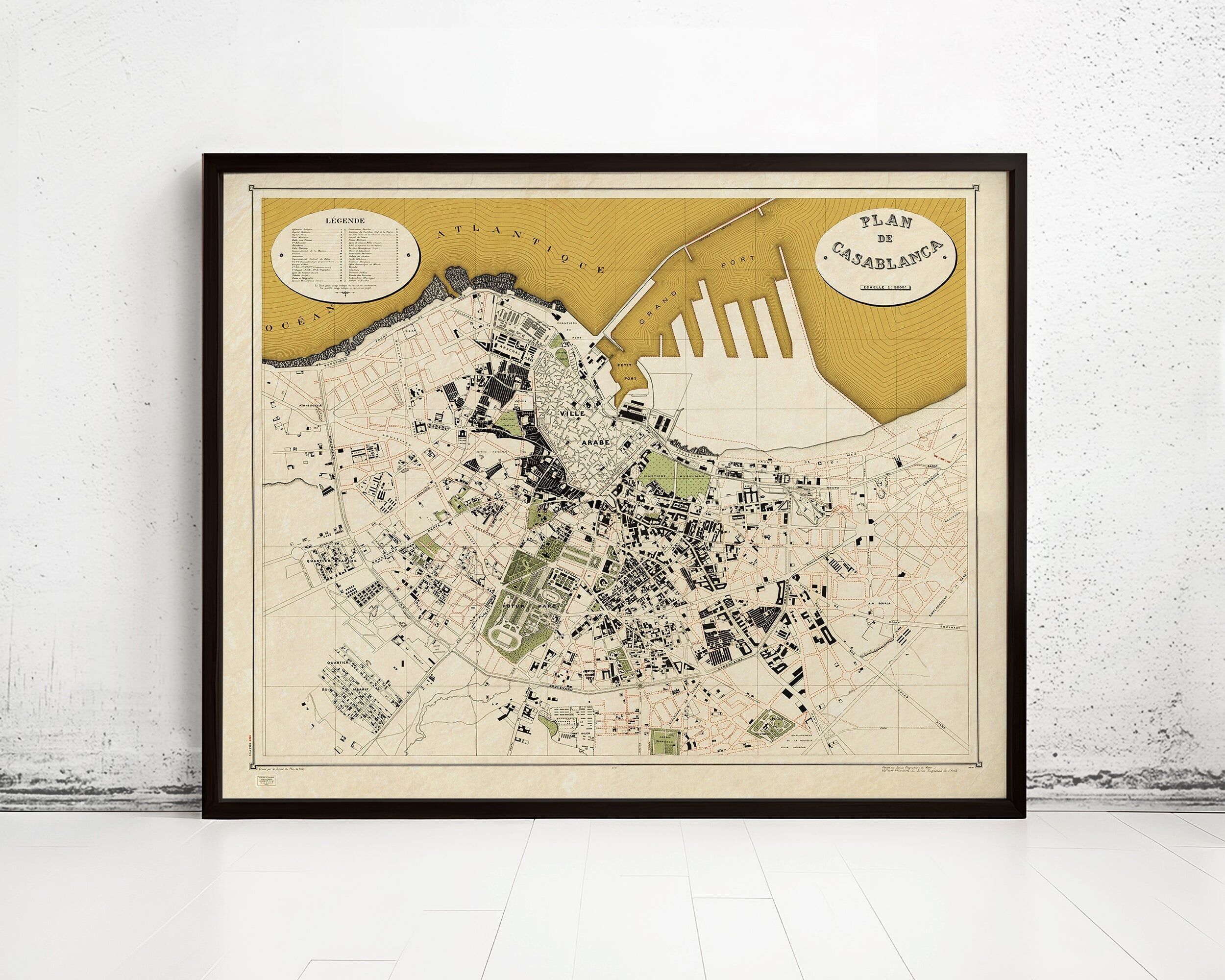 Old Map of Casablanca Morocco 1920 Vintage Map | Vintage Map Wall Art Print