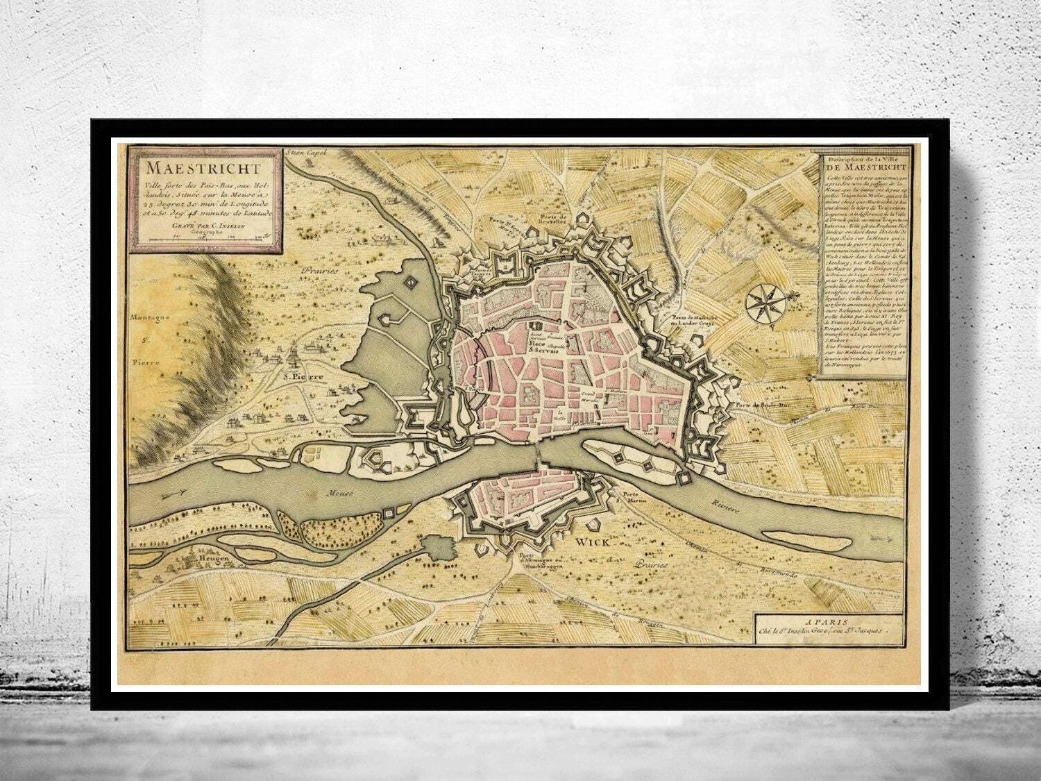 Old Map of Maastricht Netherlands 1700 Vintage Map | Vintage Map Wall Art Print