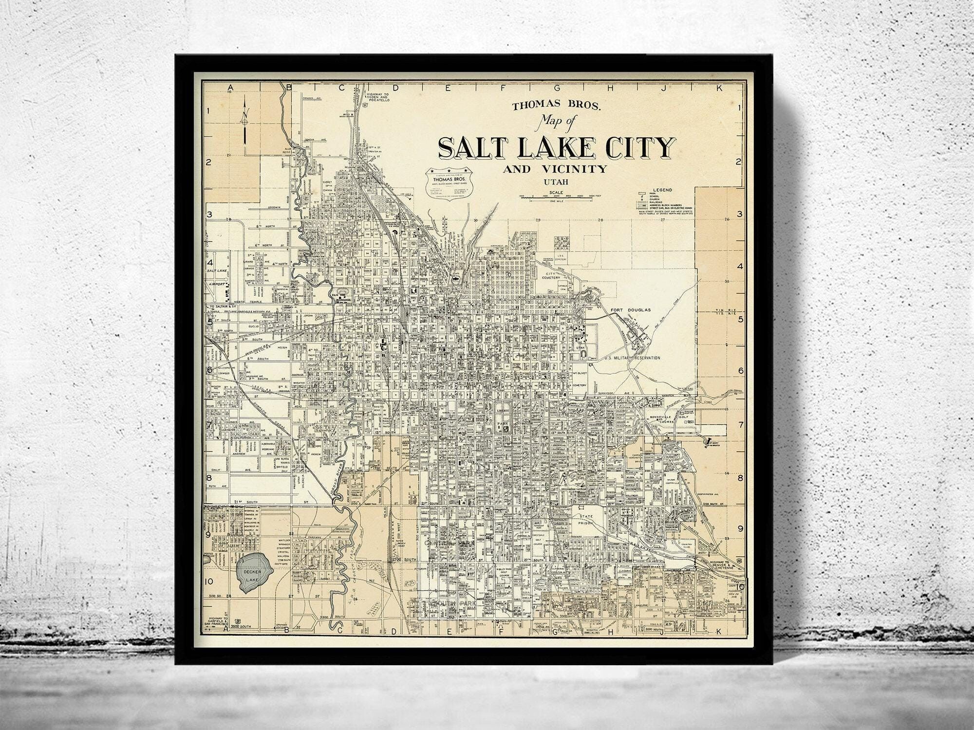 Old Map of Salt Lake City Utah 1935 Vintage Map | Vintage Map Wall Art Print