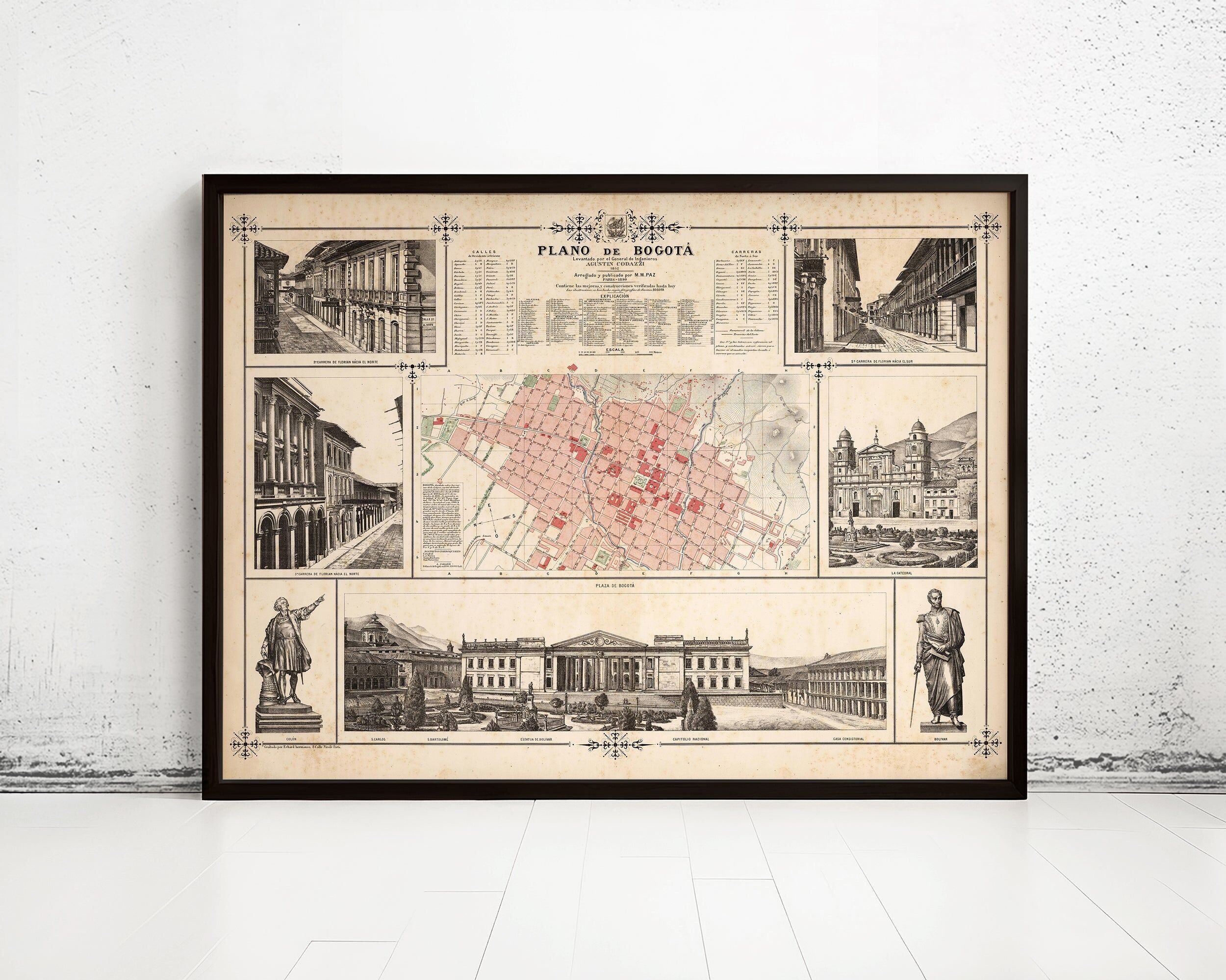 Old Map of Bogotá Colombia 1890 Vintage Map | Vintage Map Wall Art Print