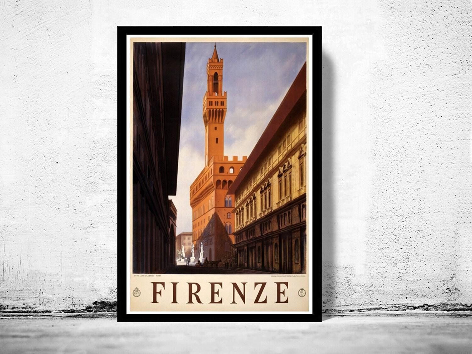 Old Poster of Florence Firenze Italy Italia  1938 Tourism Travel Poster | Vintage Map Wall Art Print | Large Poster Print