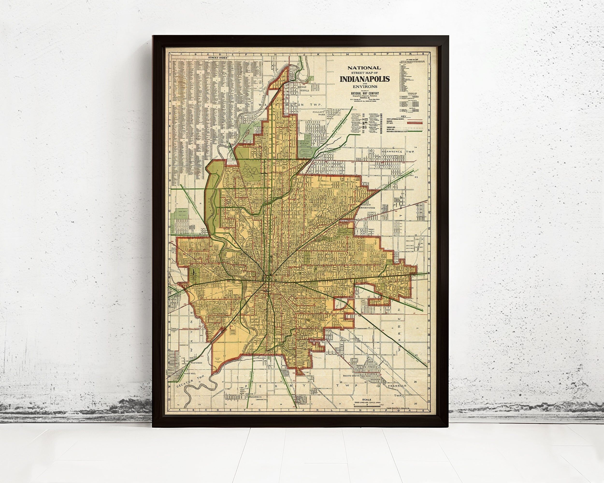 Old Map of Indianapolis 1921  | Vintage Map Wall Art Print