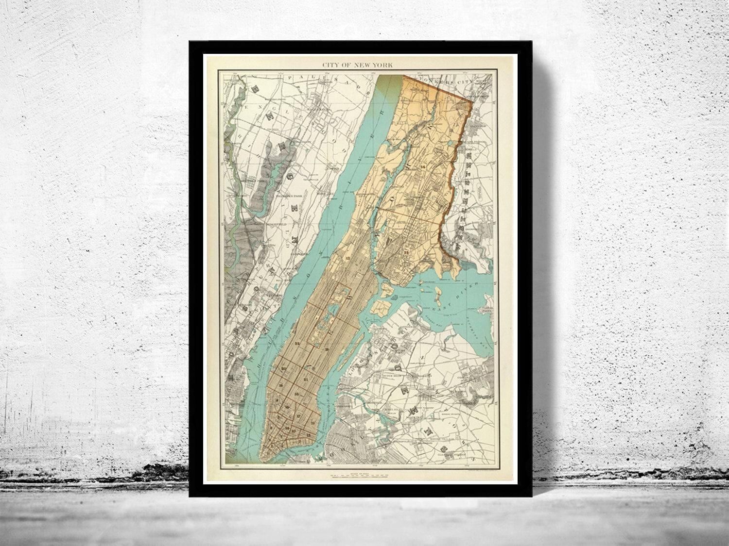 Old Map of New York 1895 Manhattan Vintage MAp | Vintage Map Wall Art Print