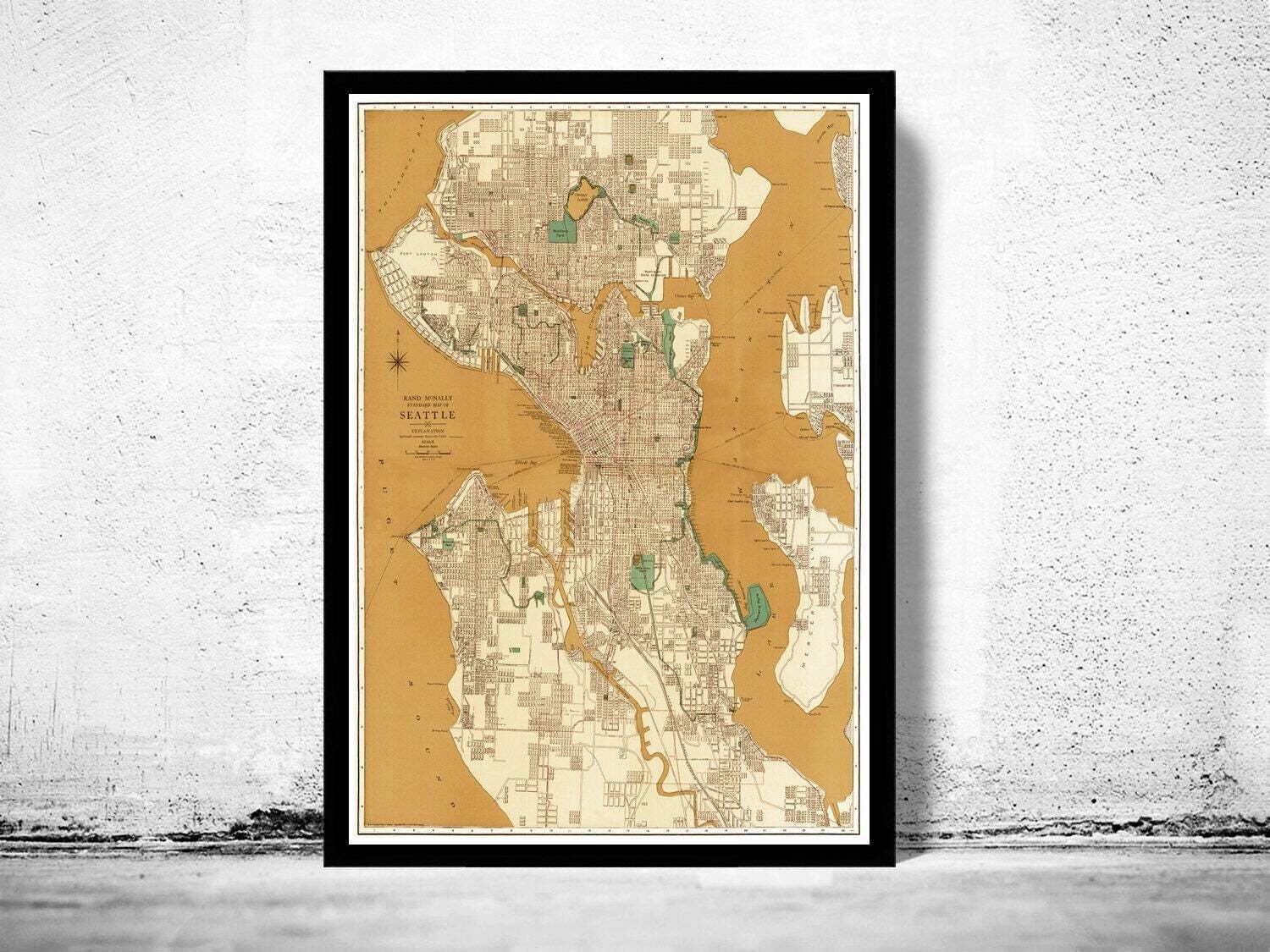 Old Map of Seattle Washington 1924 Seattle Vintage Map | Vintage Map Wall Art Print