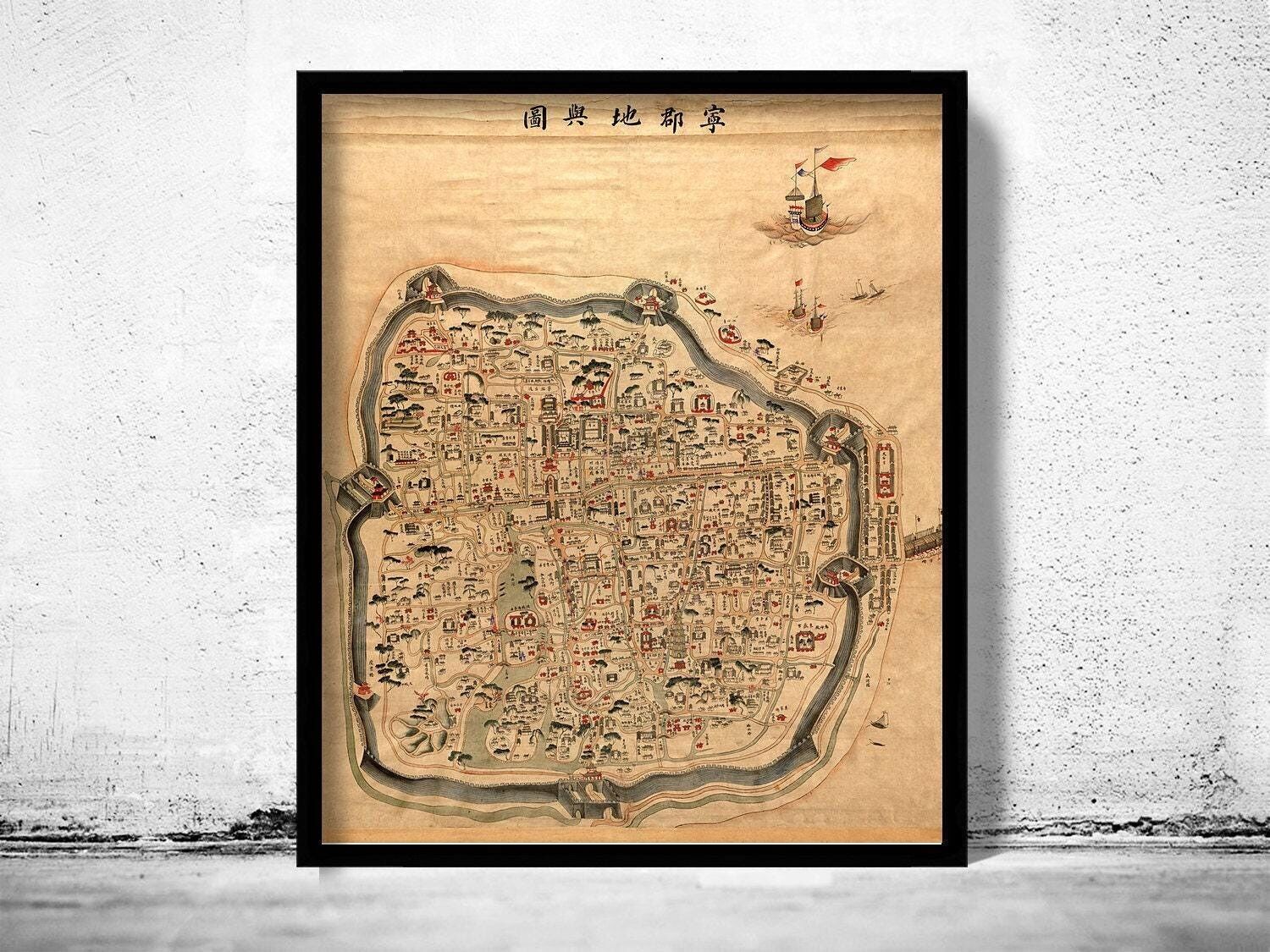 Old Map of Ningbo China 1846 Vintage Map | Vintage Map Wall Art Print
