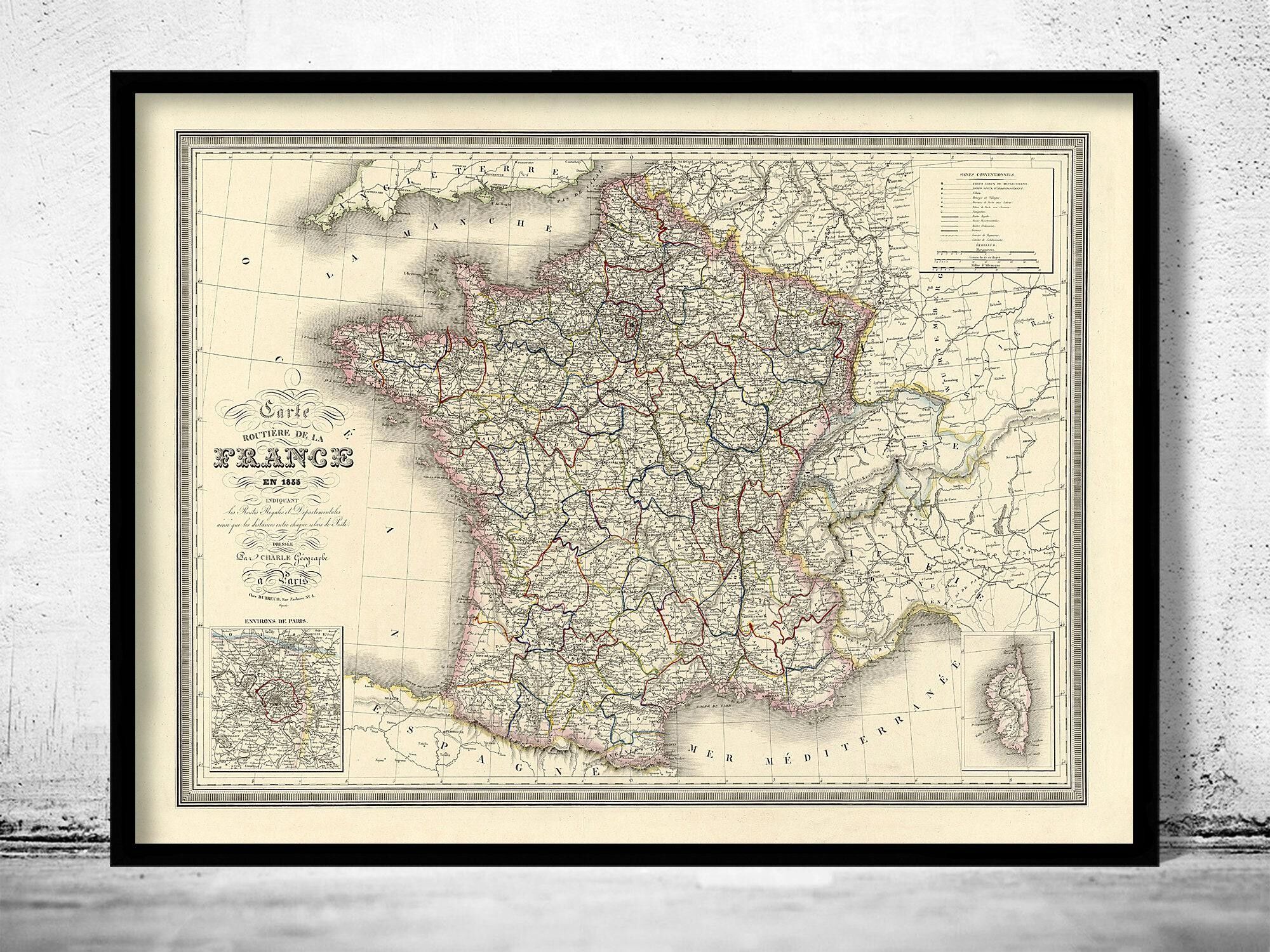 Old Map of France 1835 Vintage Map | Vintage Map Wall Art Print