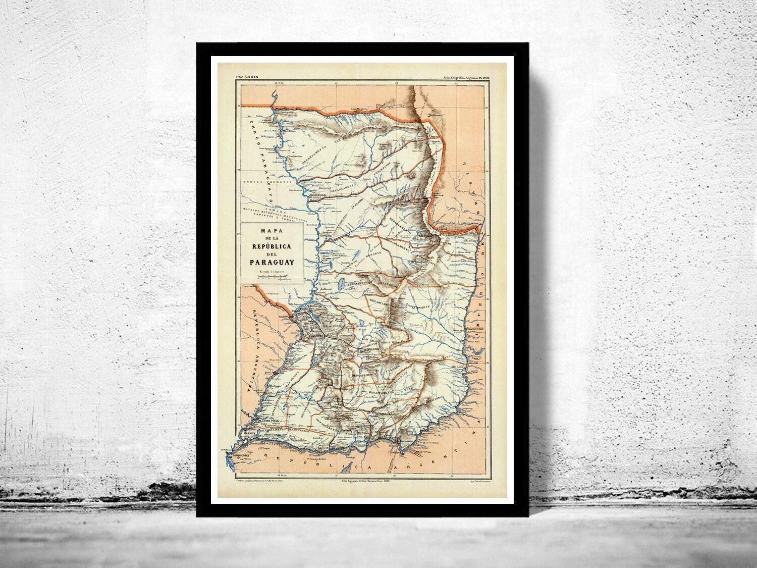 Old Map Paraguay 1888 Vintage Map | Vintage Map Wall Art Print
