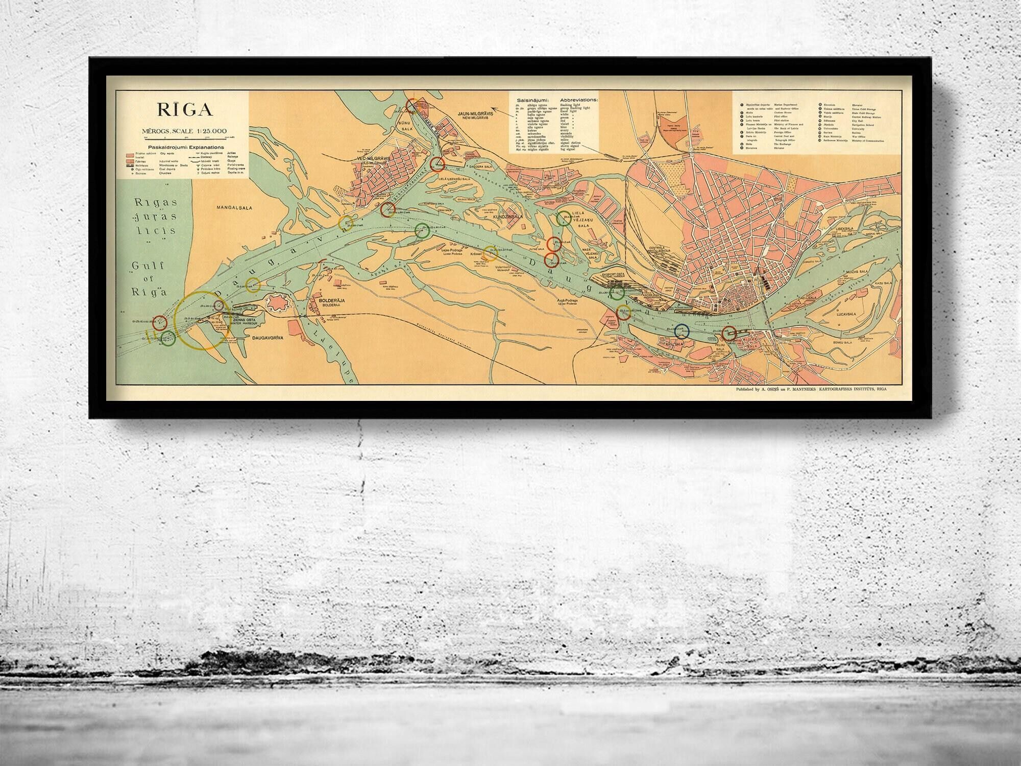 Old Map of Riga Latvia 1930 Vintage Map  | Vintage Map Wall Art Print