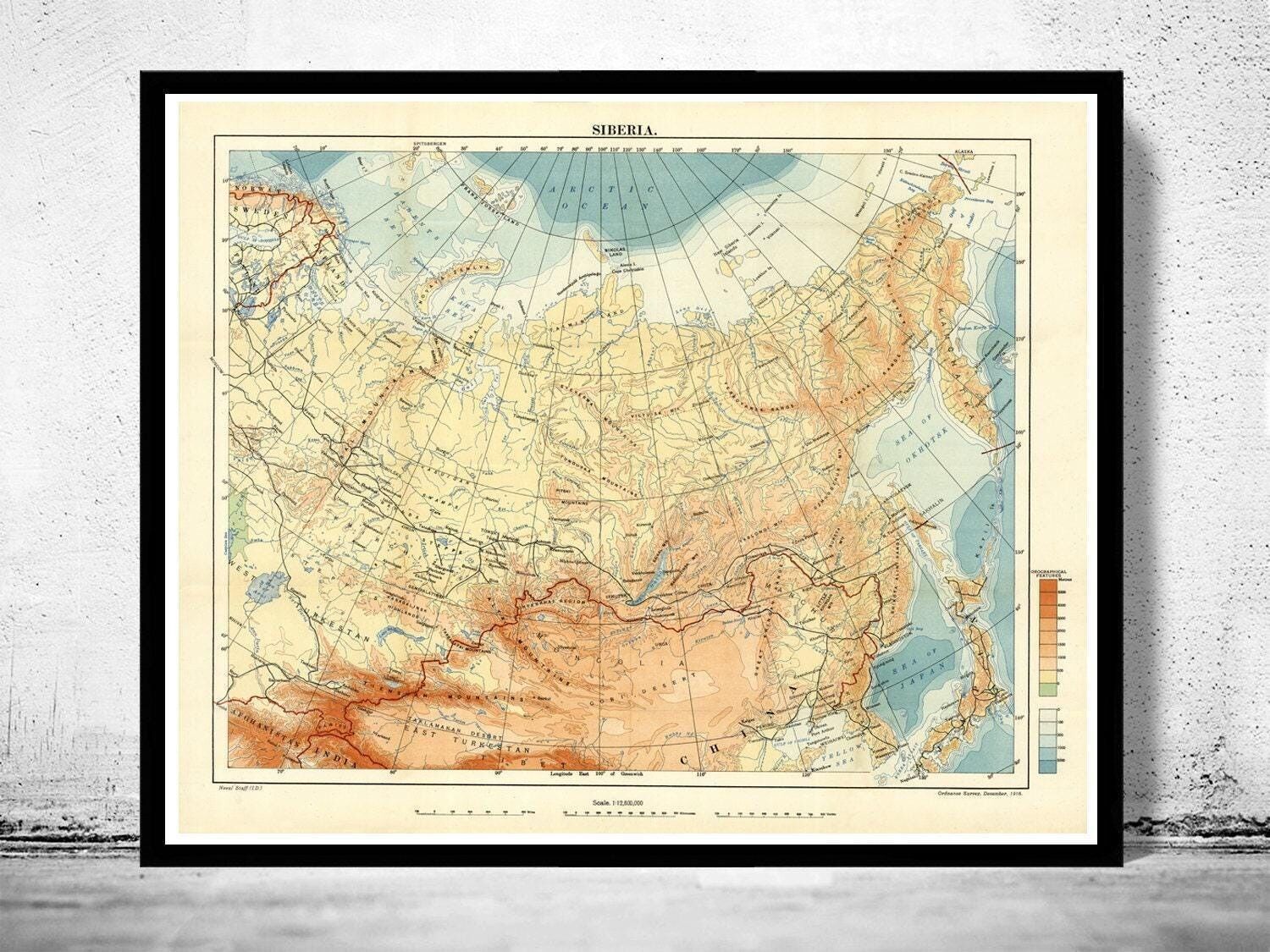 Old Map of Siberia 1918  | Vintage Map Wall Art Print