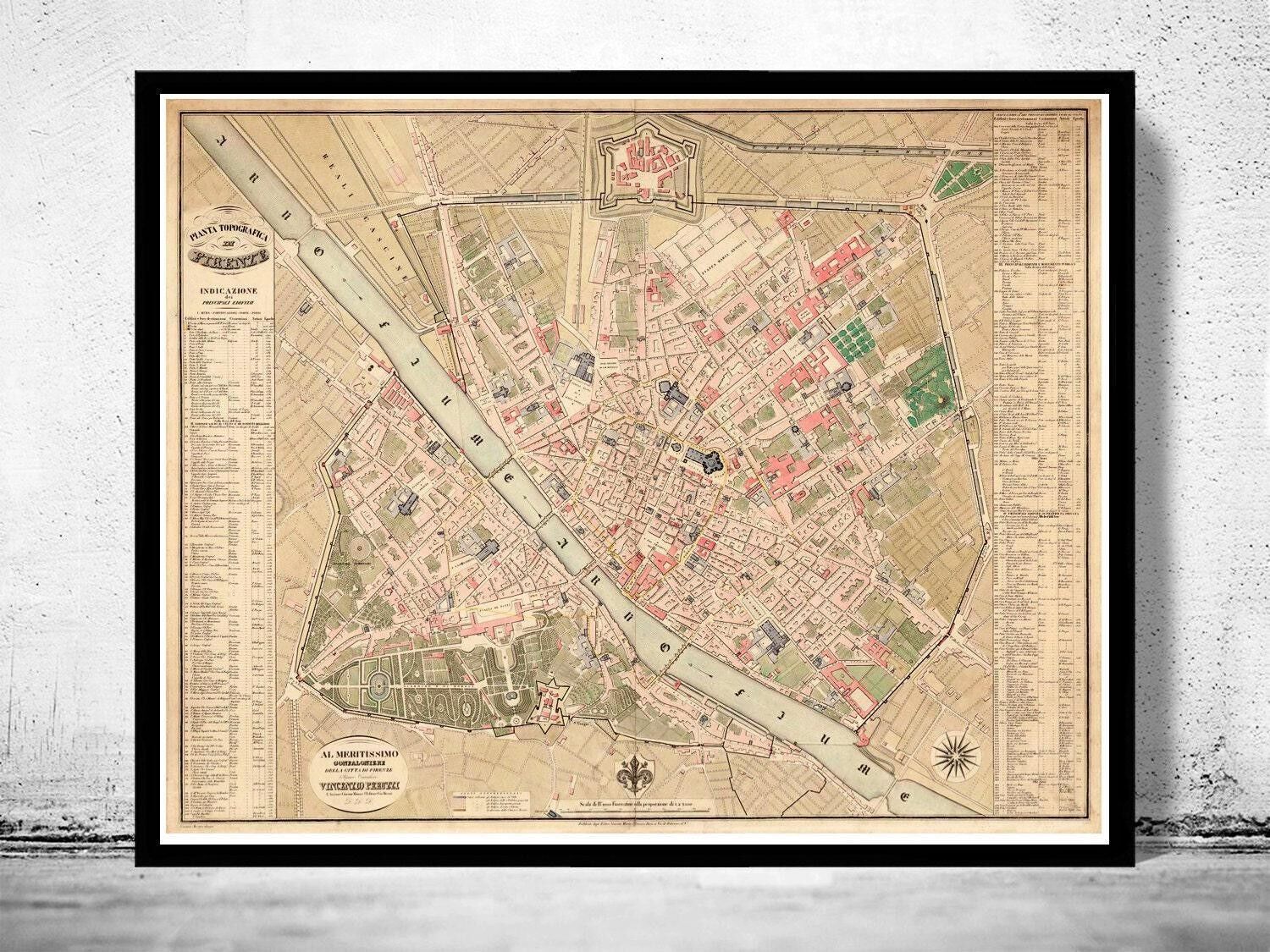 Old Map of Florence Italy 1850 Vintage Map | Vintage Map Wall Art Print