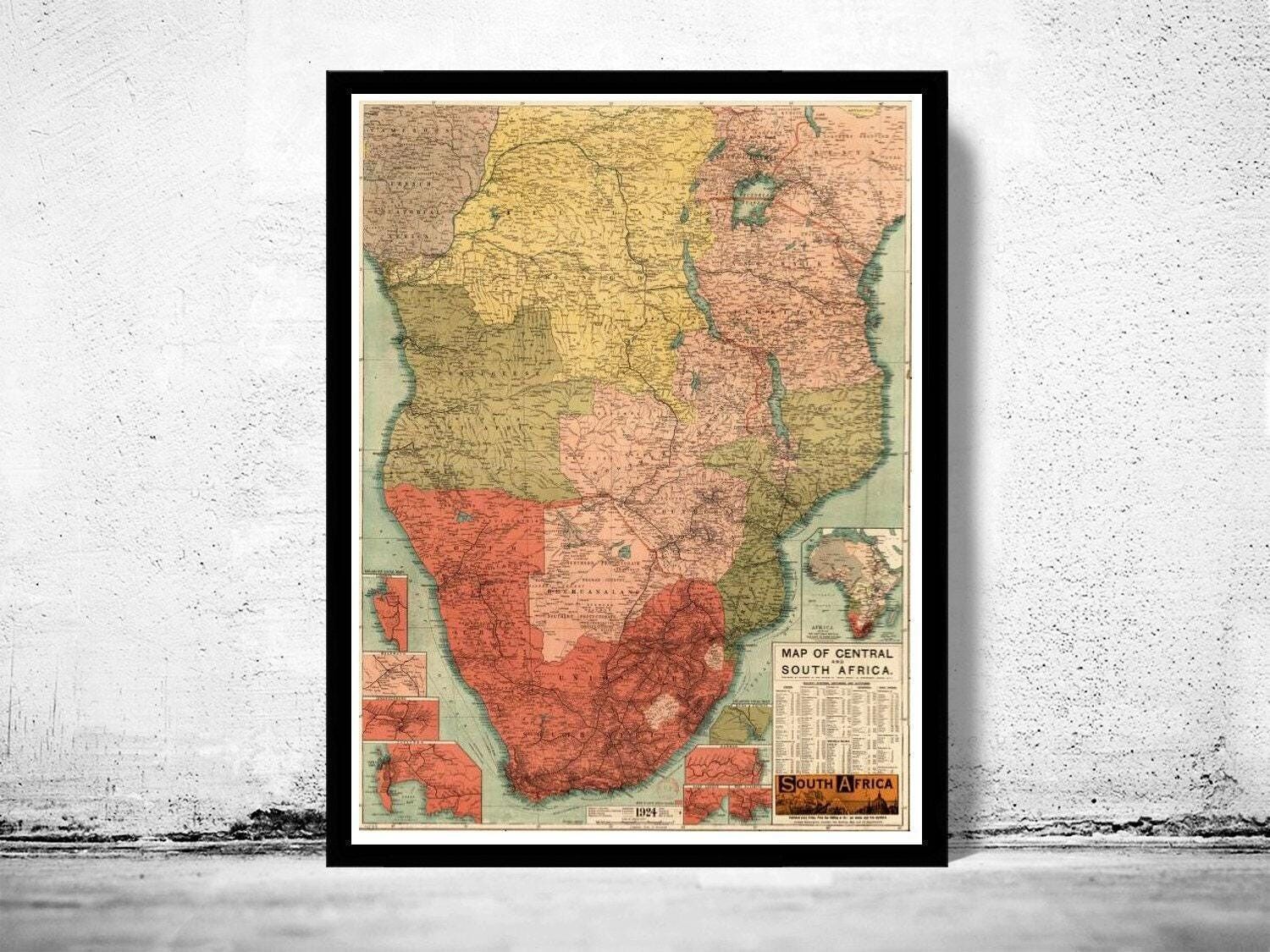 Old Map of South Africa 1924 Vintage Map | Vintage Map Wall Art Print