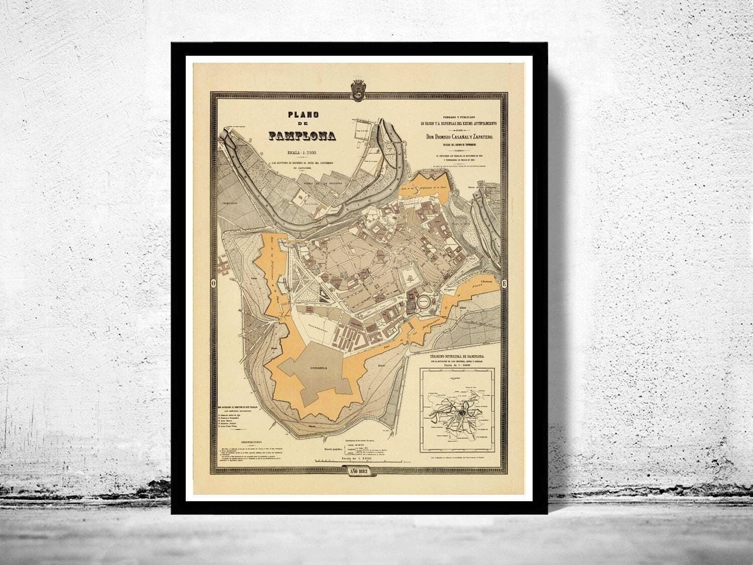 Vintage Map of Pamplona, Spain 1882  | Vintage Map Wall Art Print