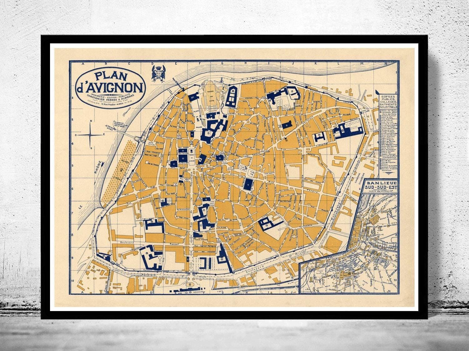 Old Map of Avignon  France 1931  | Vintage Map Wall Art Print