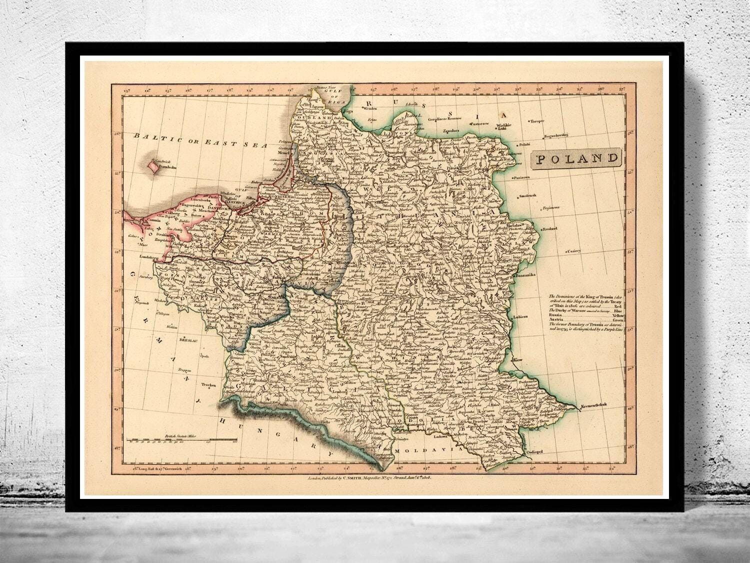 Old Map of Poland 1808 Vintage Poland Map | Vintage Map Wall Art Print