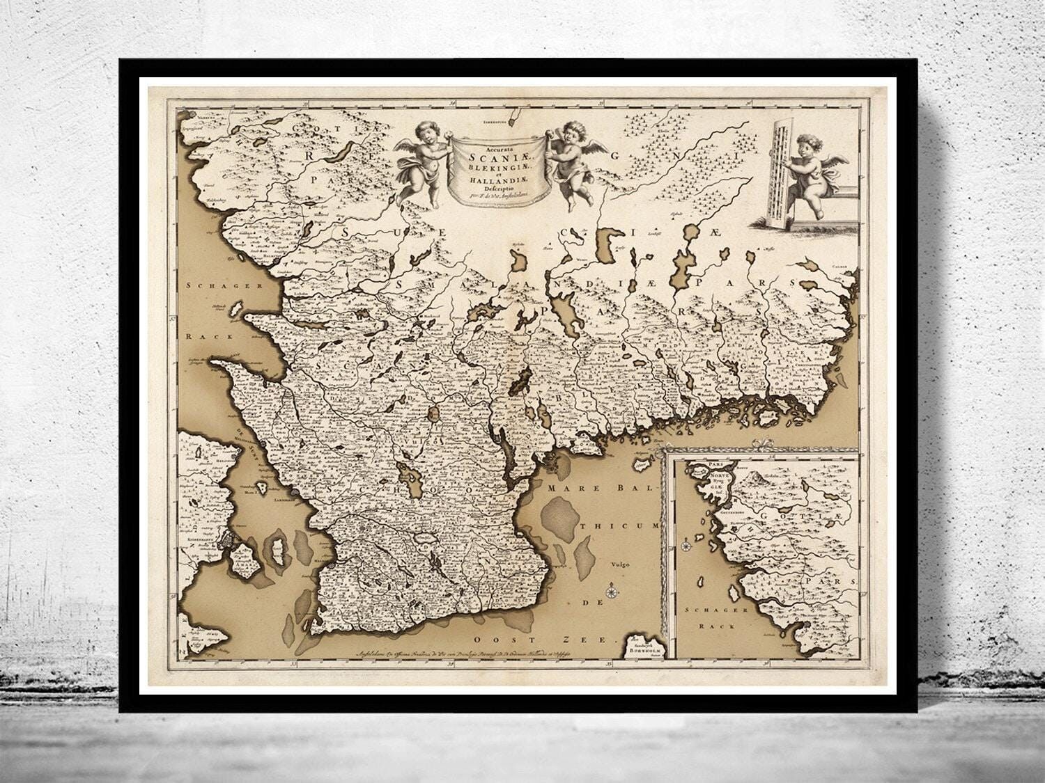 Old Map of  Scania Skane Sweden 1680  | Vintage Map Wall Art Print