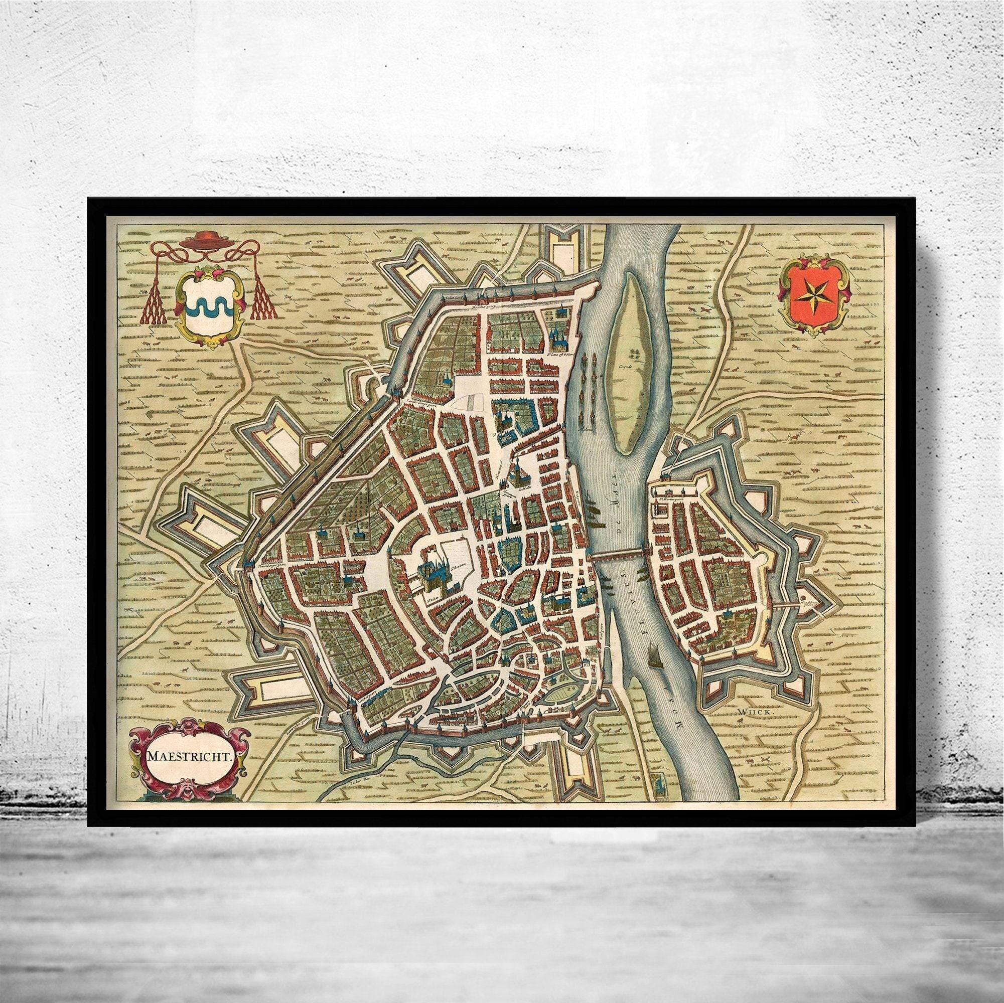 Old Map of Maastricht Netherlands 1657  | Vintage Map Wall Art Print
