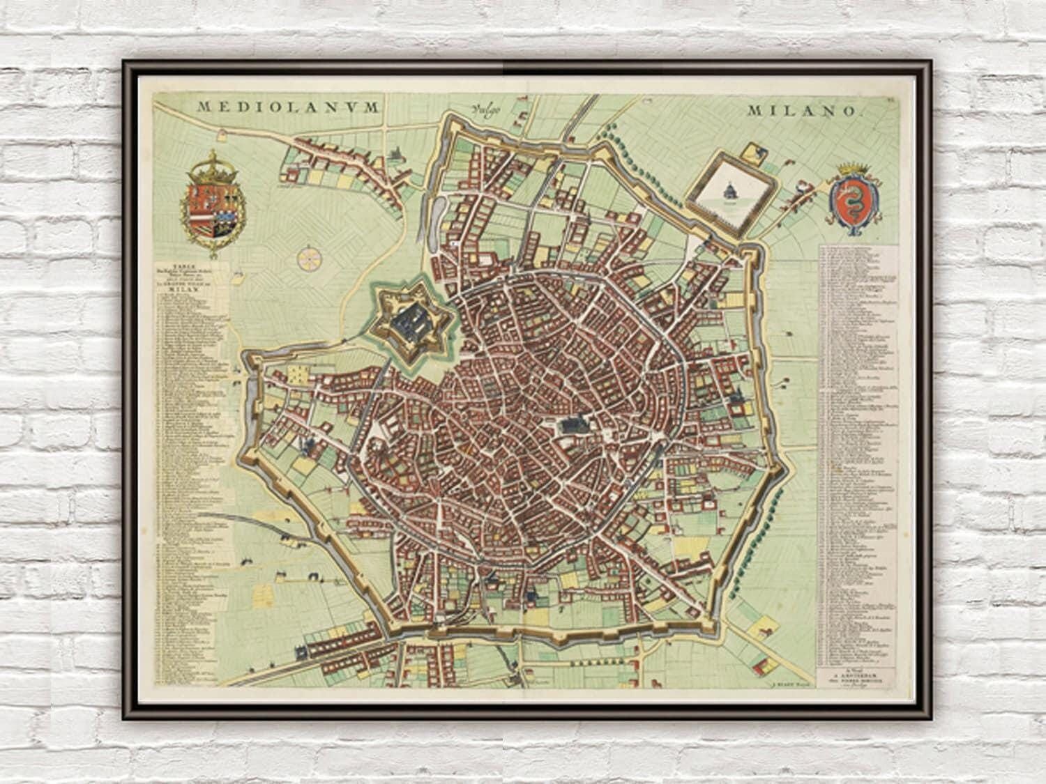 Old Map of Milan Milano, Italia 1700 Antique Vintage Map Italy engraving  | Vintage Map Wall Art Print | Large Map Print