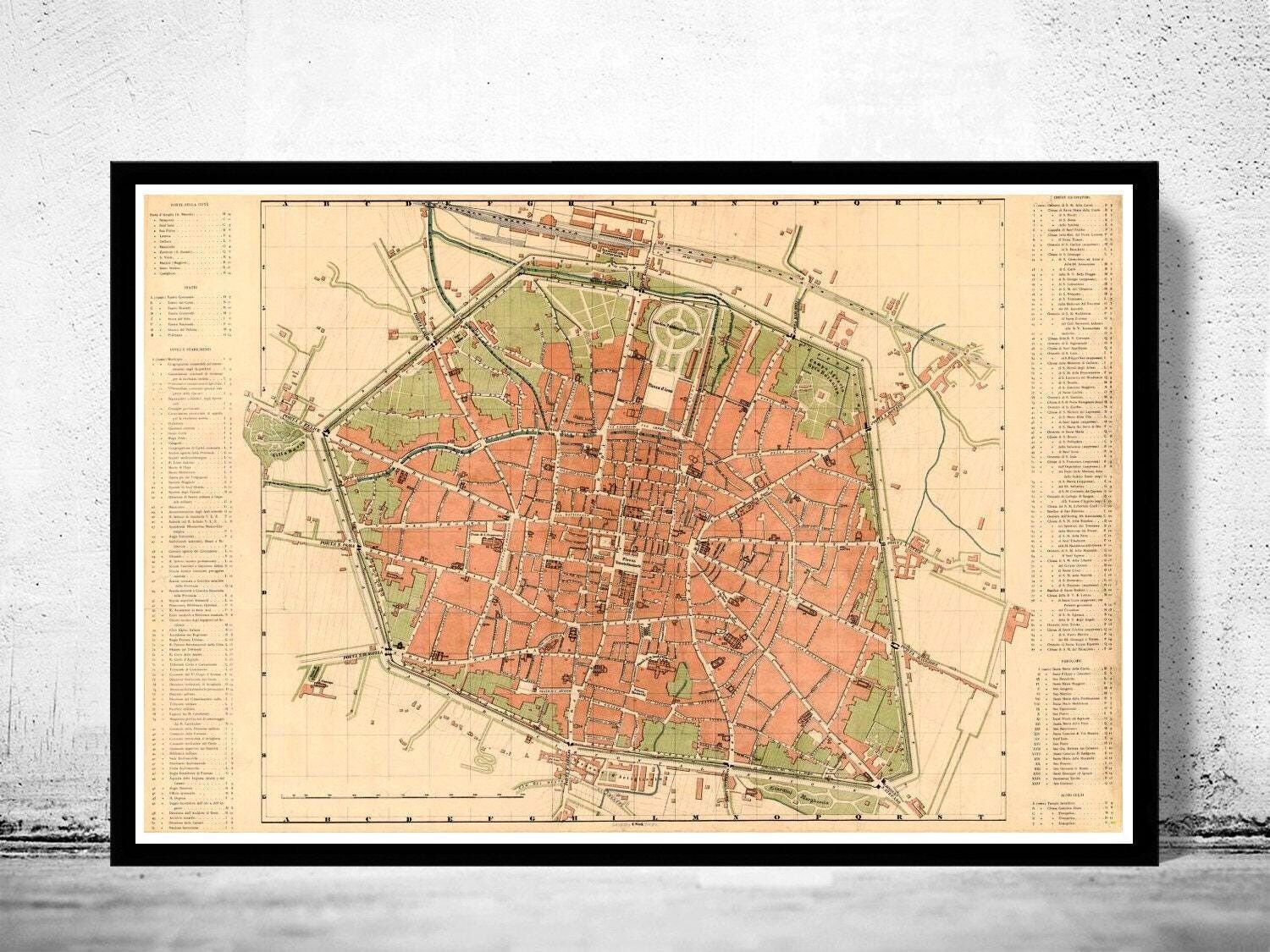 Old Map of Bologna Italy 1890 Vintage Map | Vintage Map Wall Art Print