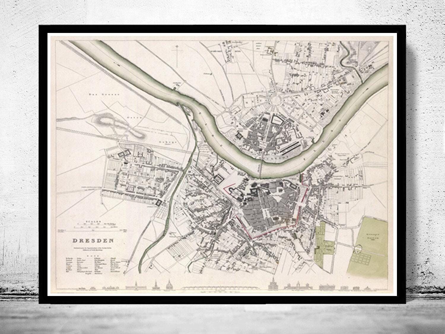 Old Map of Dresden Germany 1833 Vintage Map | Vintage Map Wall Art Print