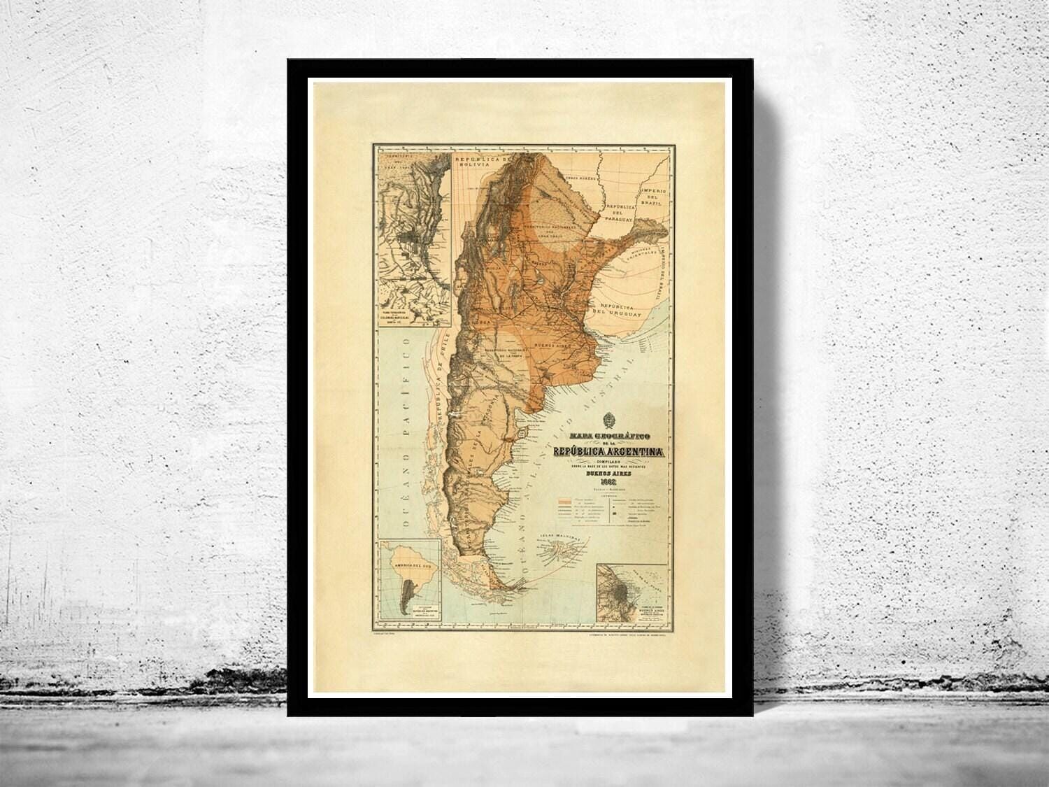 Old Map Argentina 1882 Vintage Map of Argentina | Vintage Map Wall Art Print
