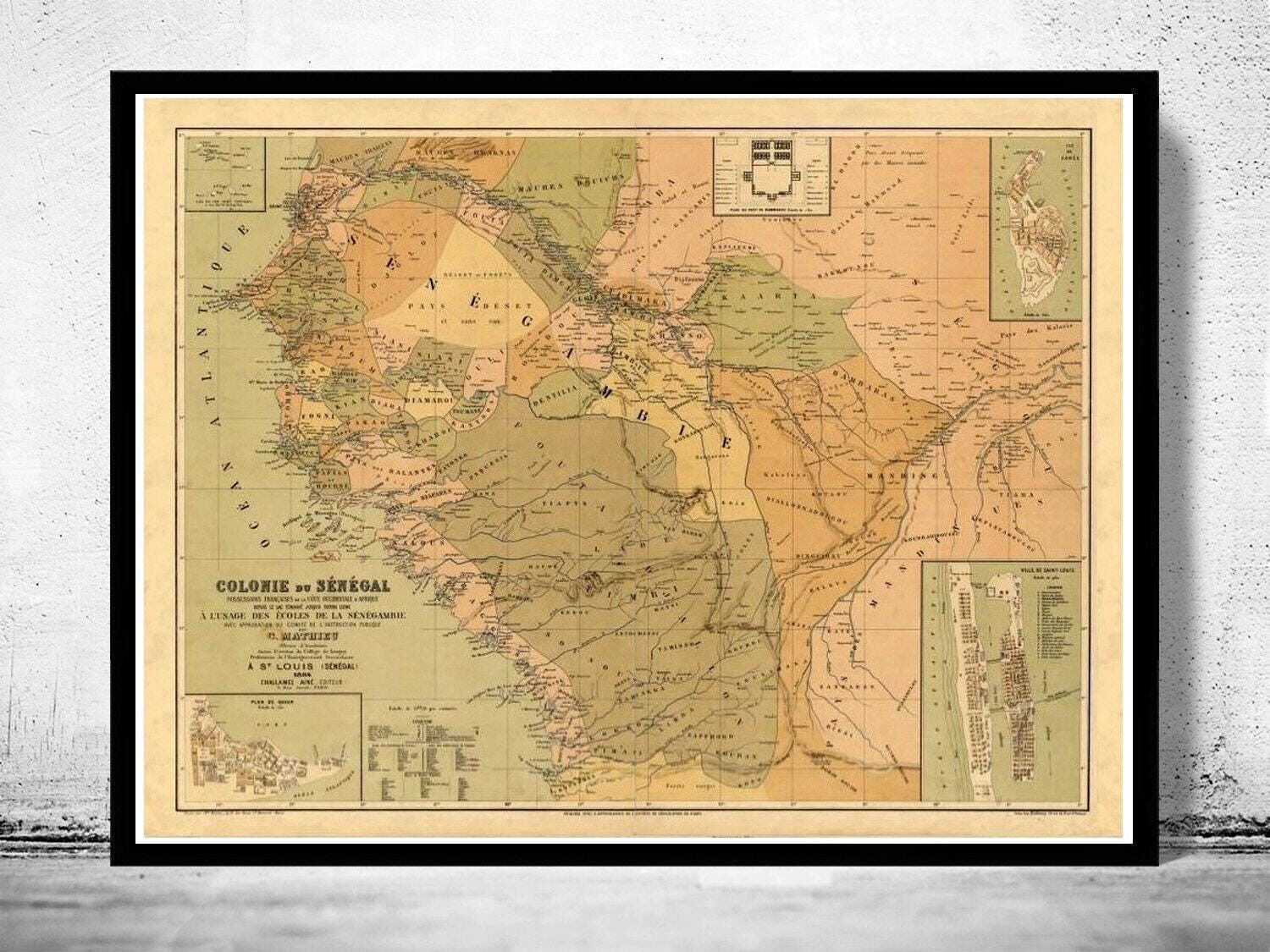 Old Map of Senegal 1884 Vintage Map | Vintage Map Wall Art Print