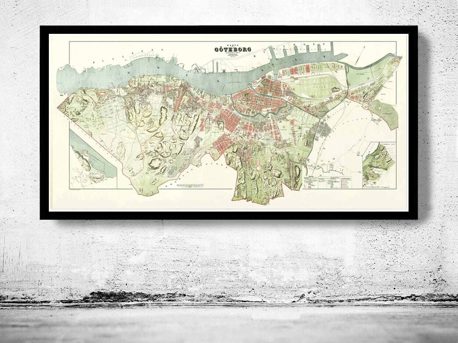 Old Map of Gothenburg Göteborg  Sweden 1888 Vintage Map | Vintage Map Wall Art Print