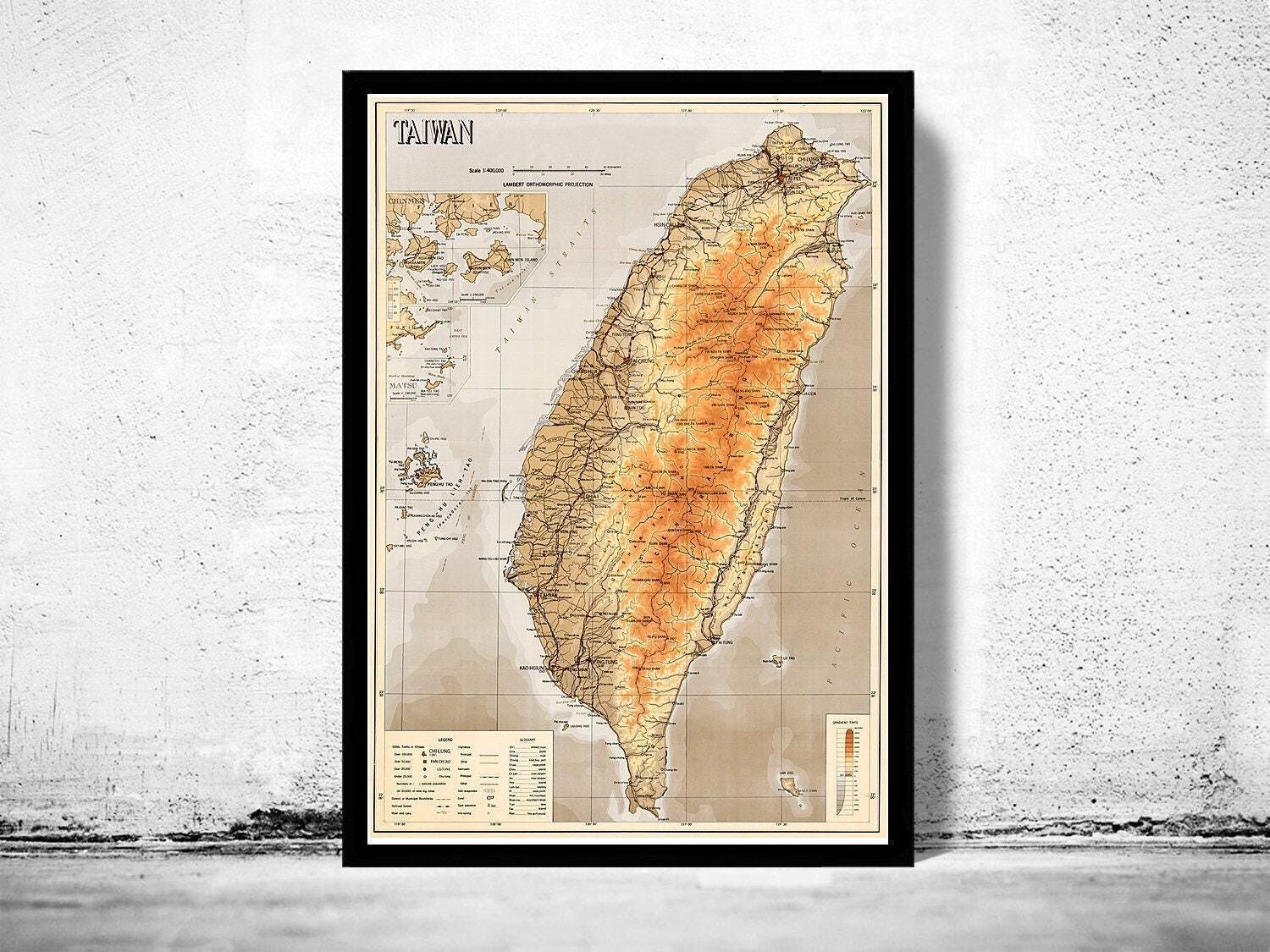 Old Map of Taiwan Vintage Map of Taiwan | Vintage Map Wall Art Print